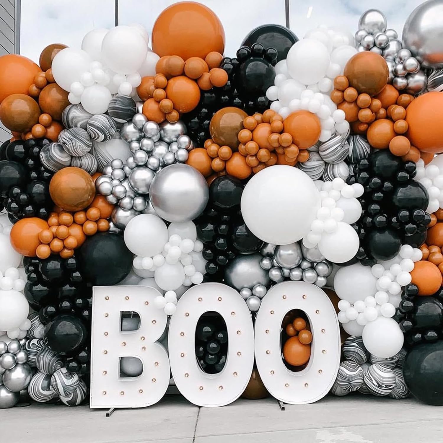 Halloween Balloons Arch Garland Kit 134pcs Orange Black Silver