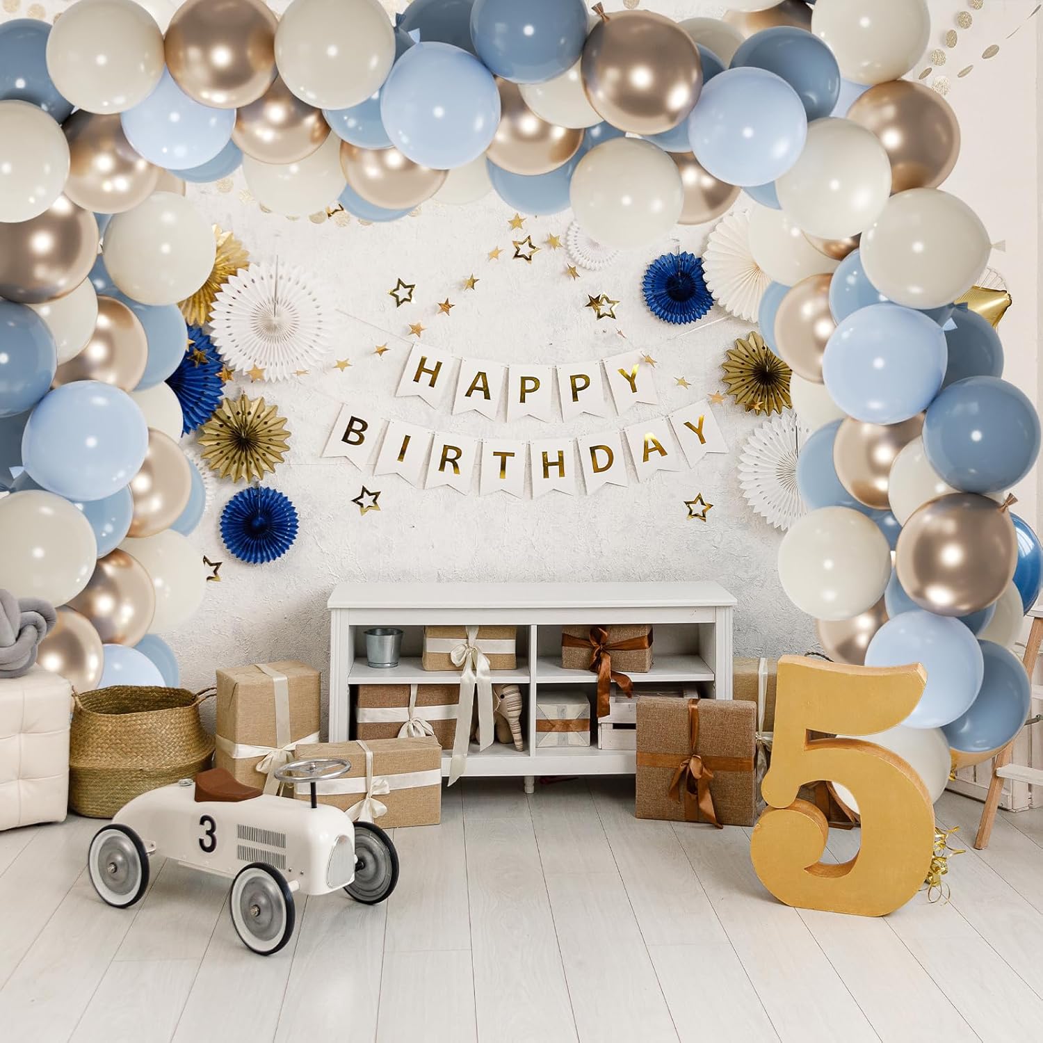 100pcs Dusty Blue Balloon Set with Ribbons