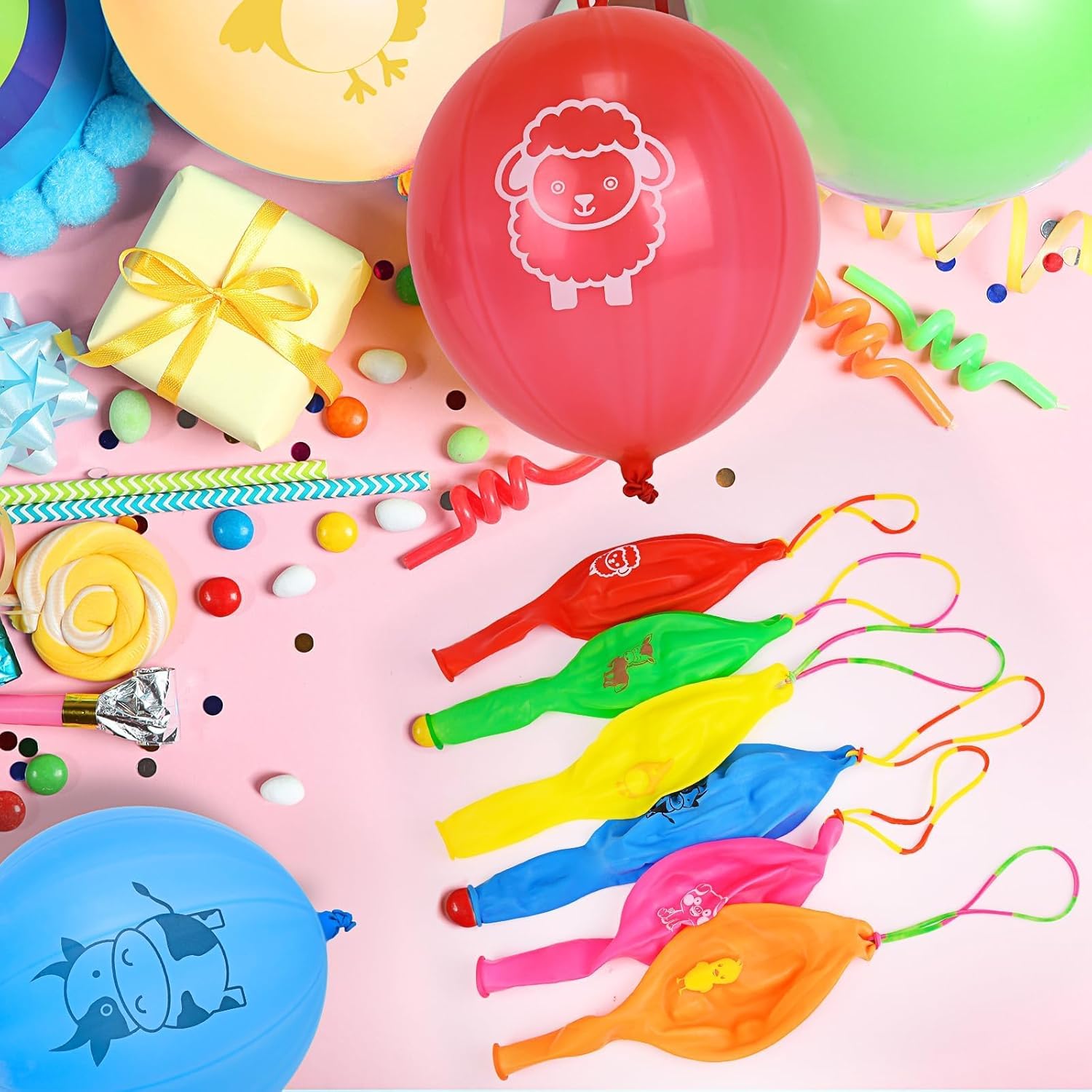 36 Pcs Farm Animals Punch Balloons with Handle