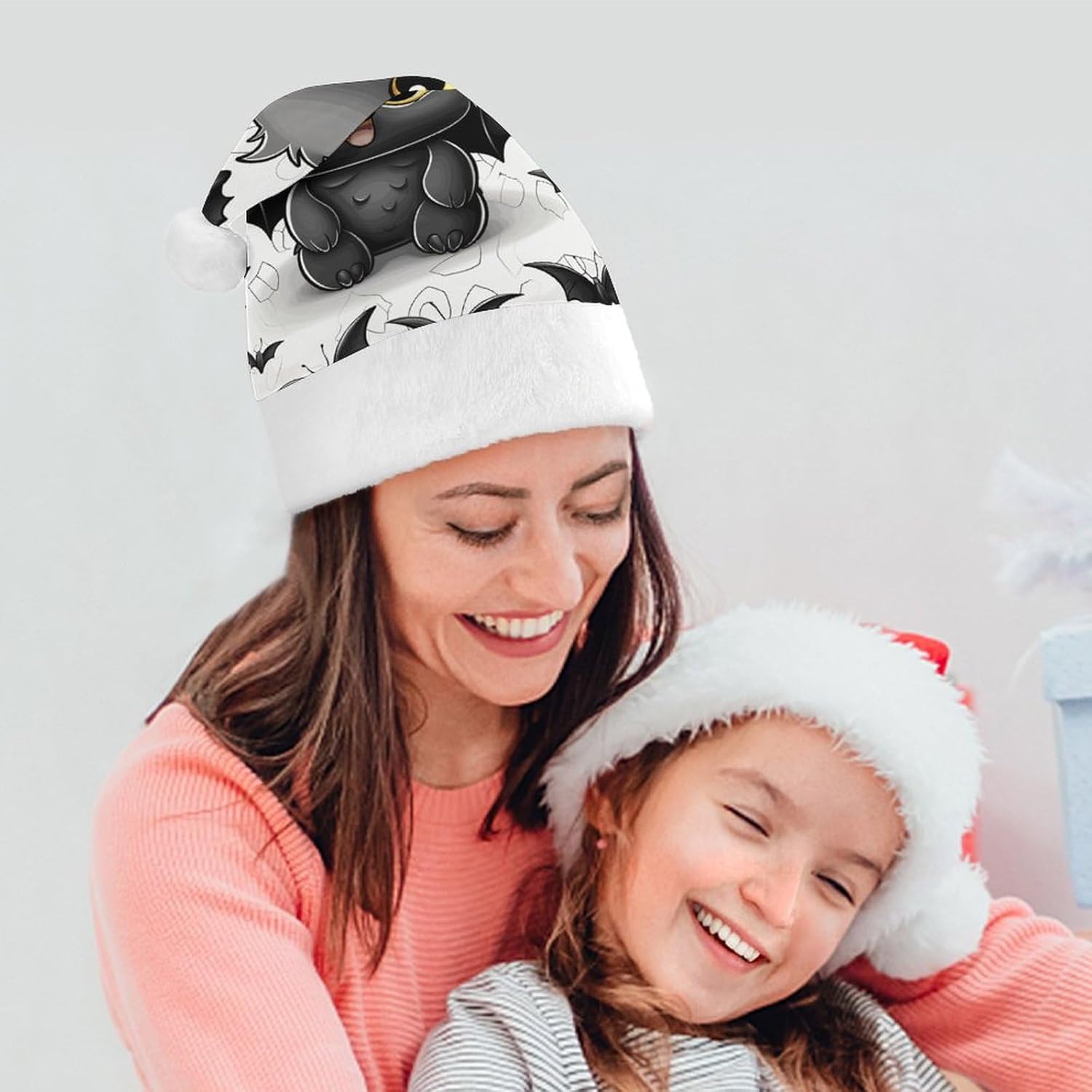 Santa Hat Cute Bat Christmas Hat for Adults