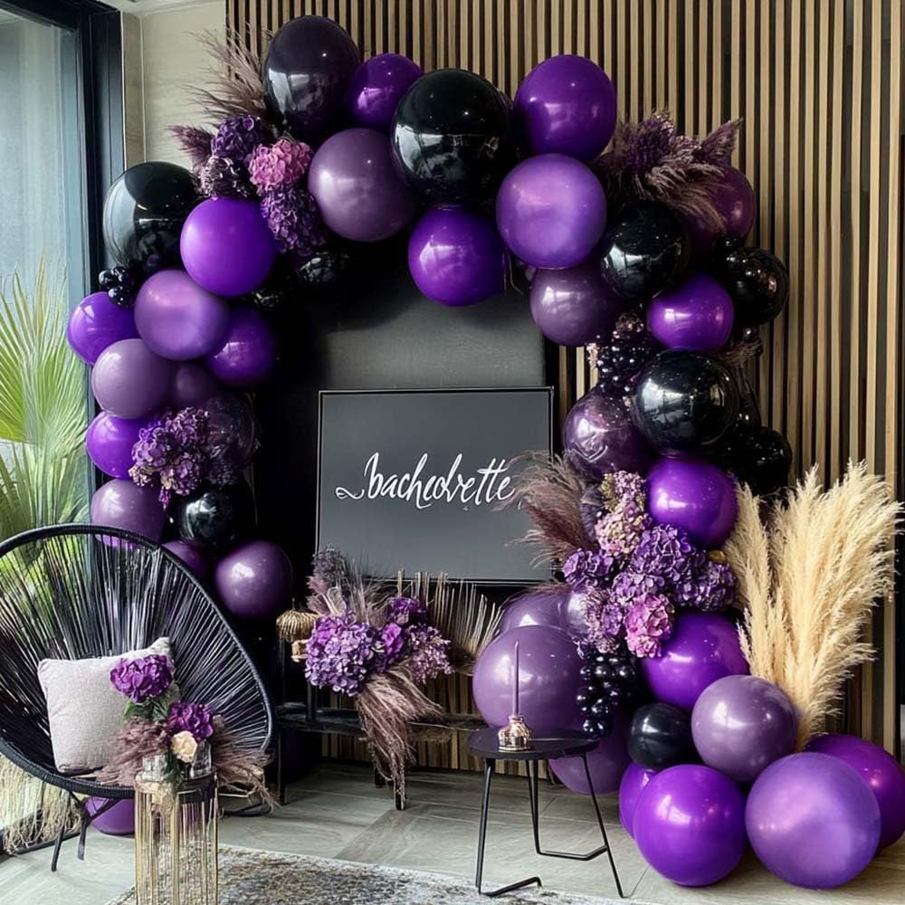 Double Stuffed Purple Black Balloon Garland Kit