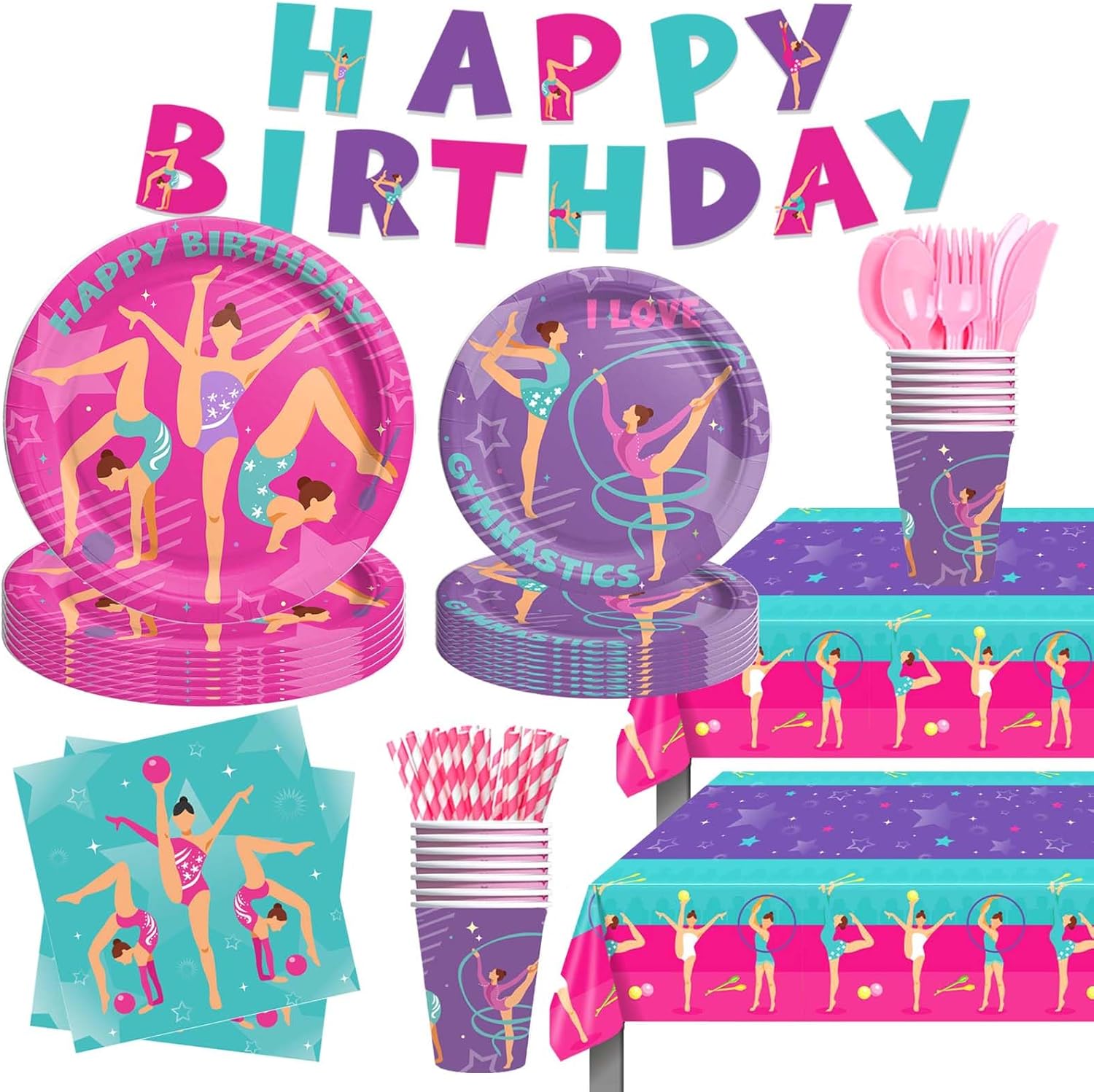 Gymnastics Birthday Party Tableware Set for Kids