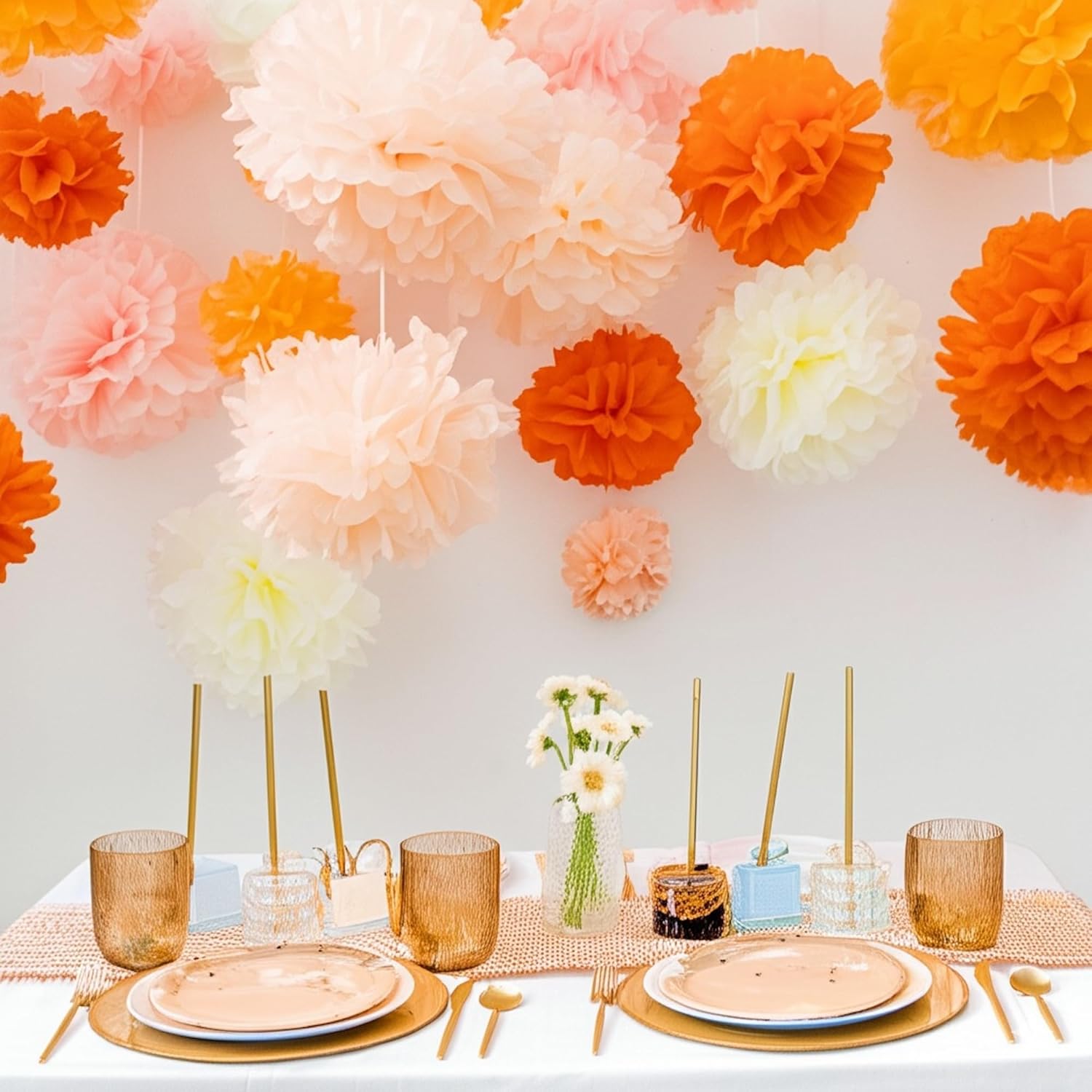 PapaKit Party Tissue Pom Poms 20 Piece Bright Orange Set
