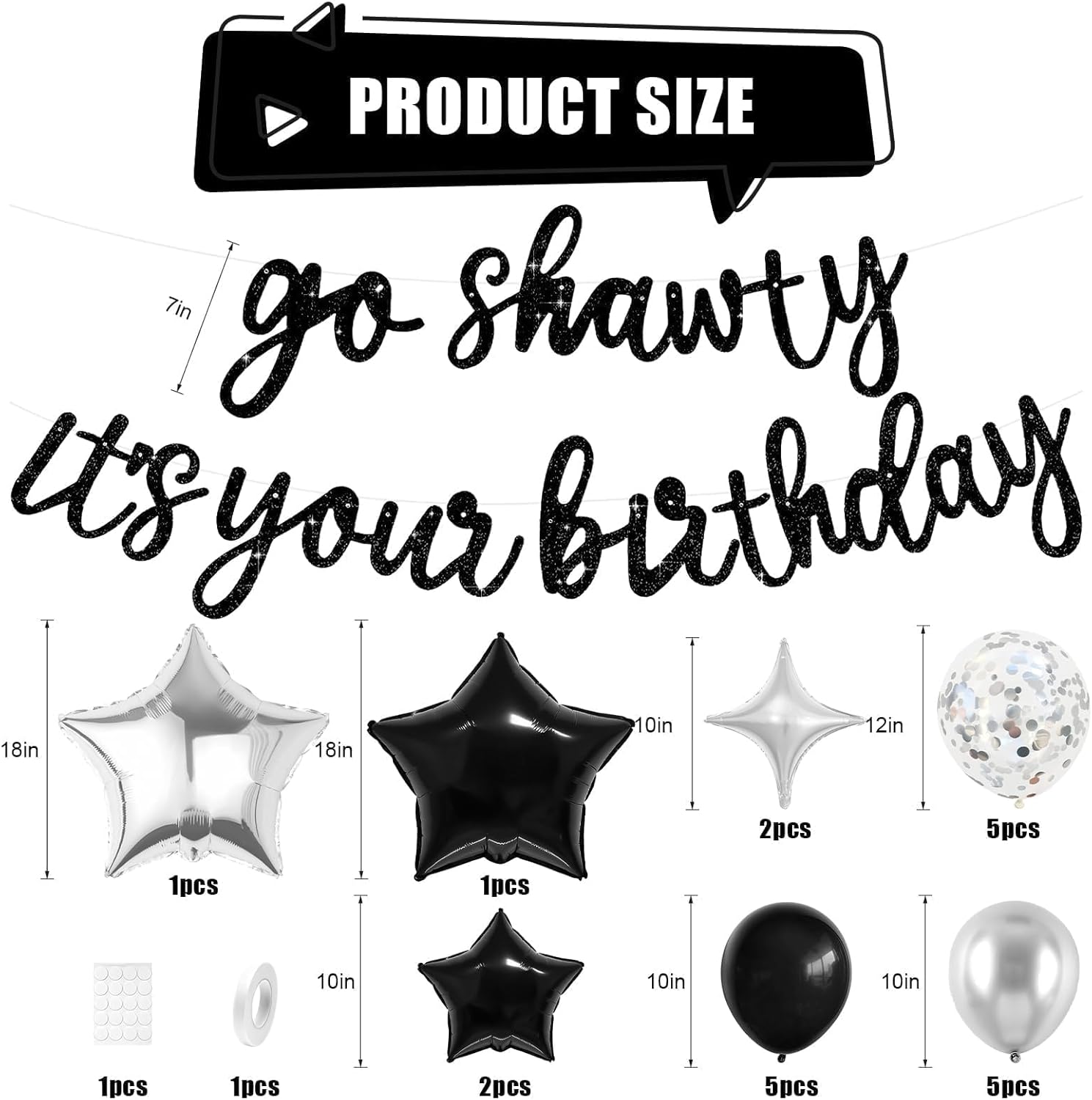 Vibzox Black Go Shawty Birthday Balloons Set