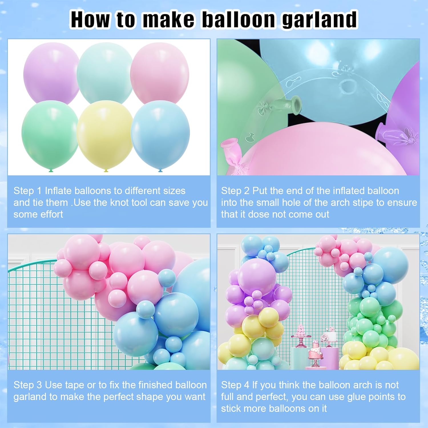YMSZ Pastel Balloons 136pcs Balloon Arch Kit Rainbow Party Decorations