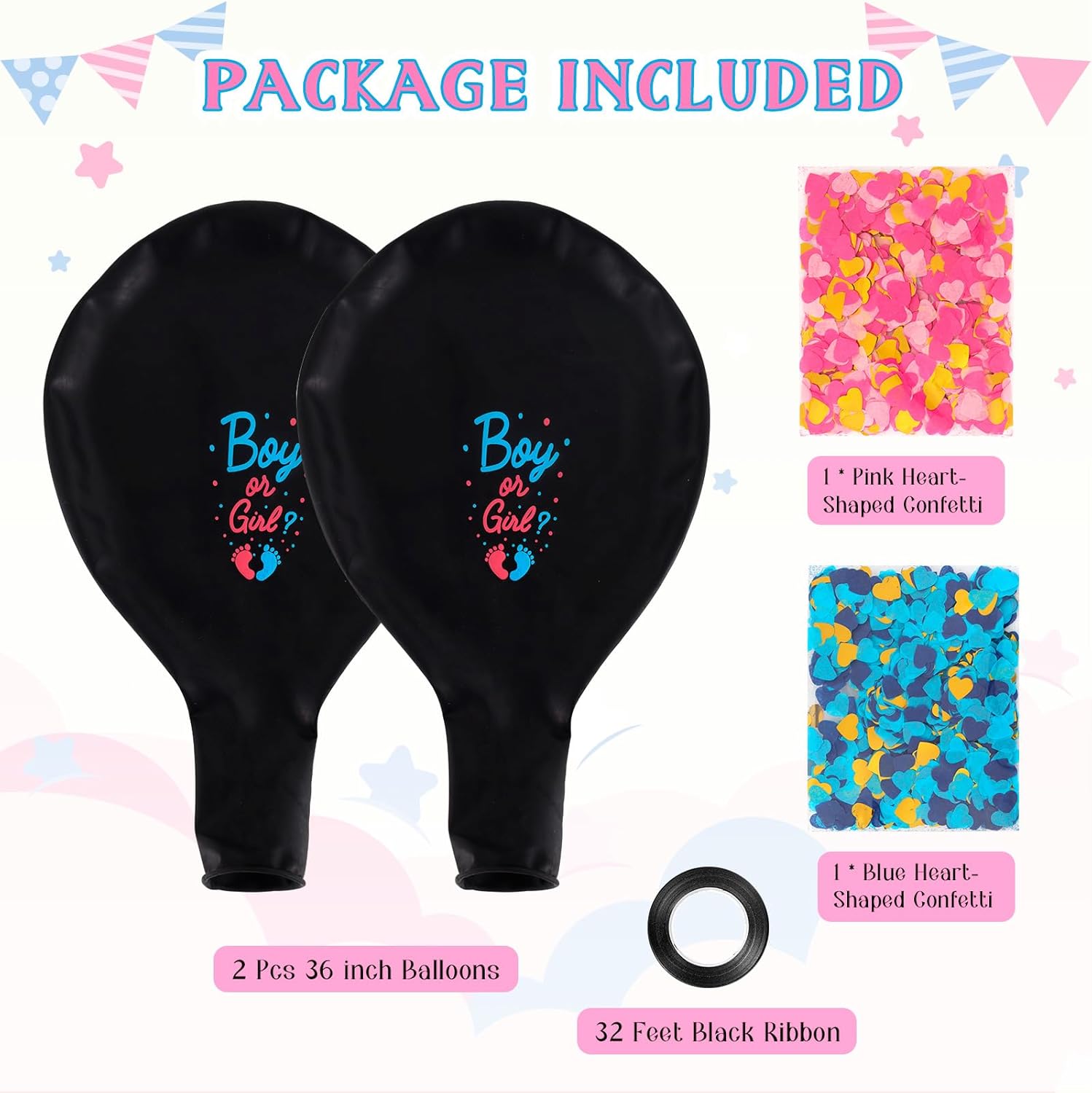 2 Pcs Black Gender Reveal Balloons with Confetti