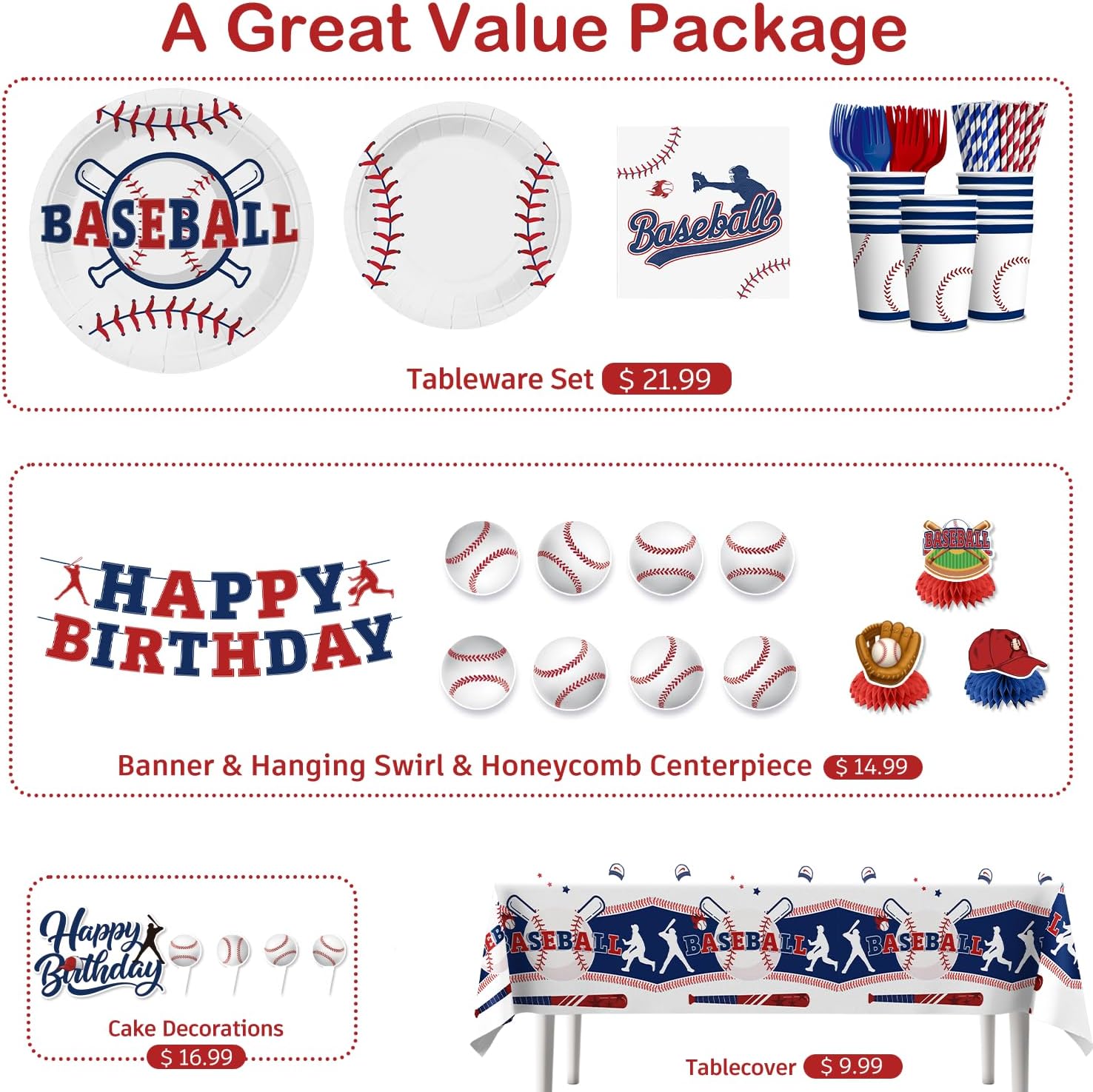 157Pcs Baseball Birthday Decorations Set for 20 Guests