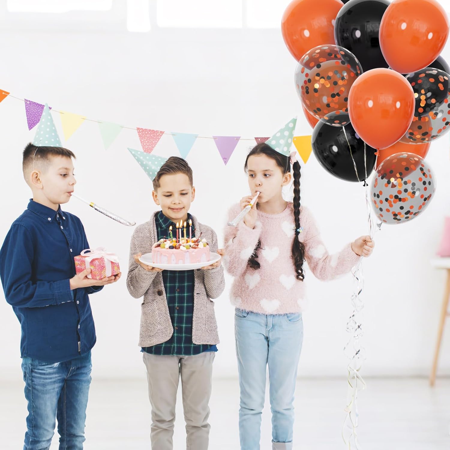 68Pcs Black and Orange Balloons Set for Halloween and Graduation