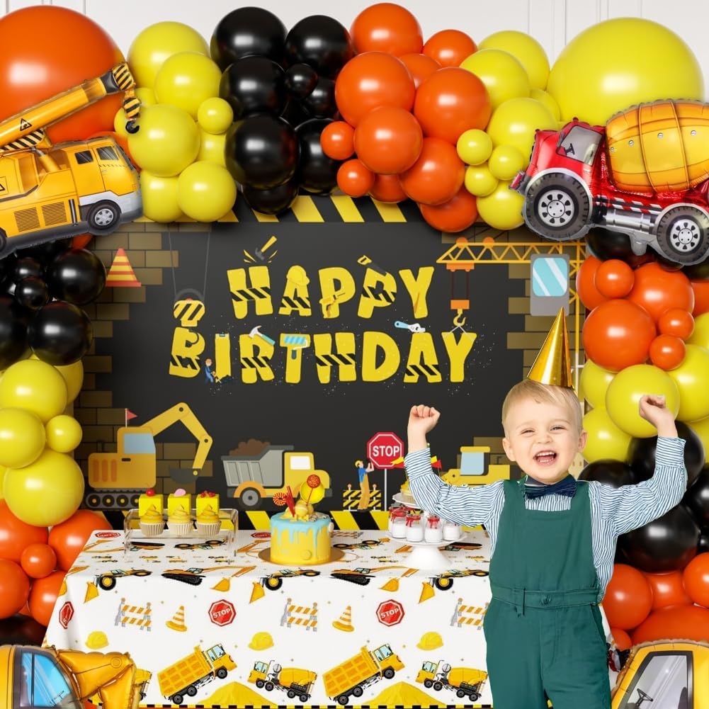 Construction Party Decor Kit Set with Balloons and Backdrop