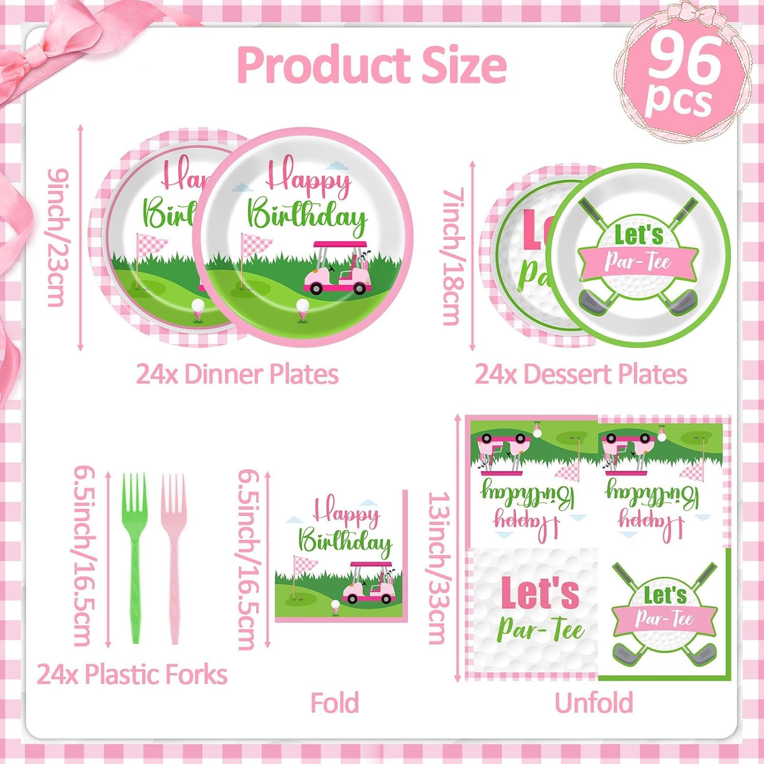 96Pcs Pink Golf Birthday Party Supplies Set