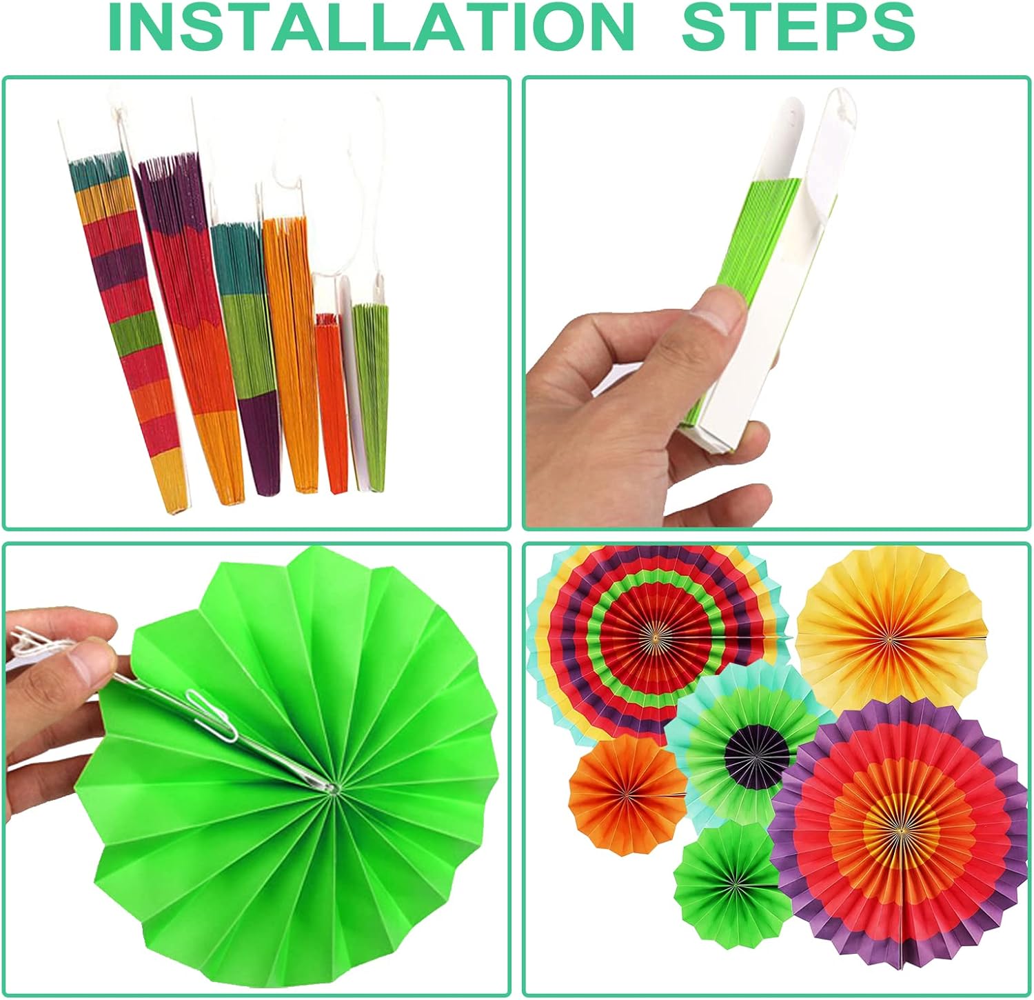LRCXL 12PCS Colorful Party Paper Fans Set