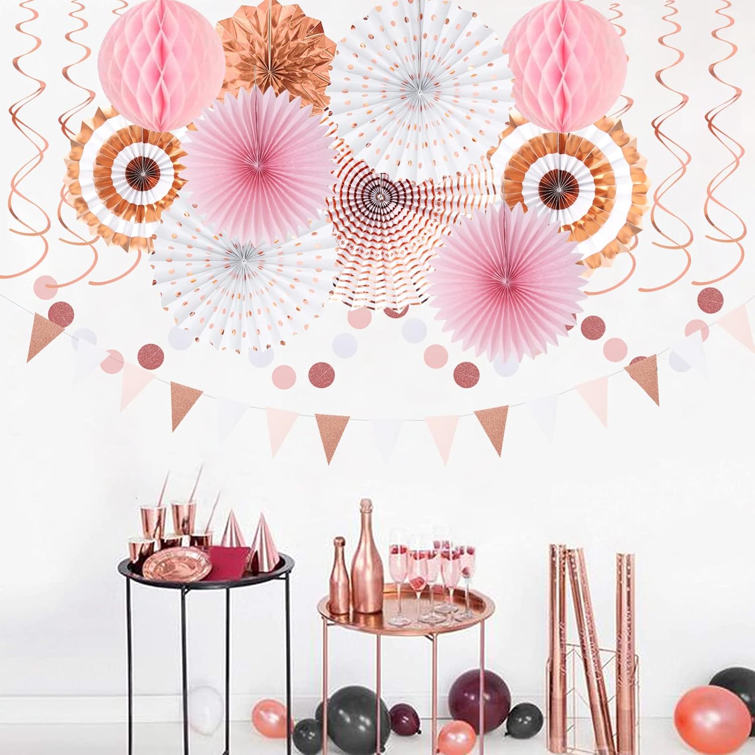 Rose Gold Pink White Party Decorations 33pcs
