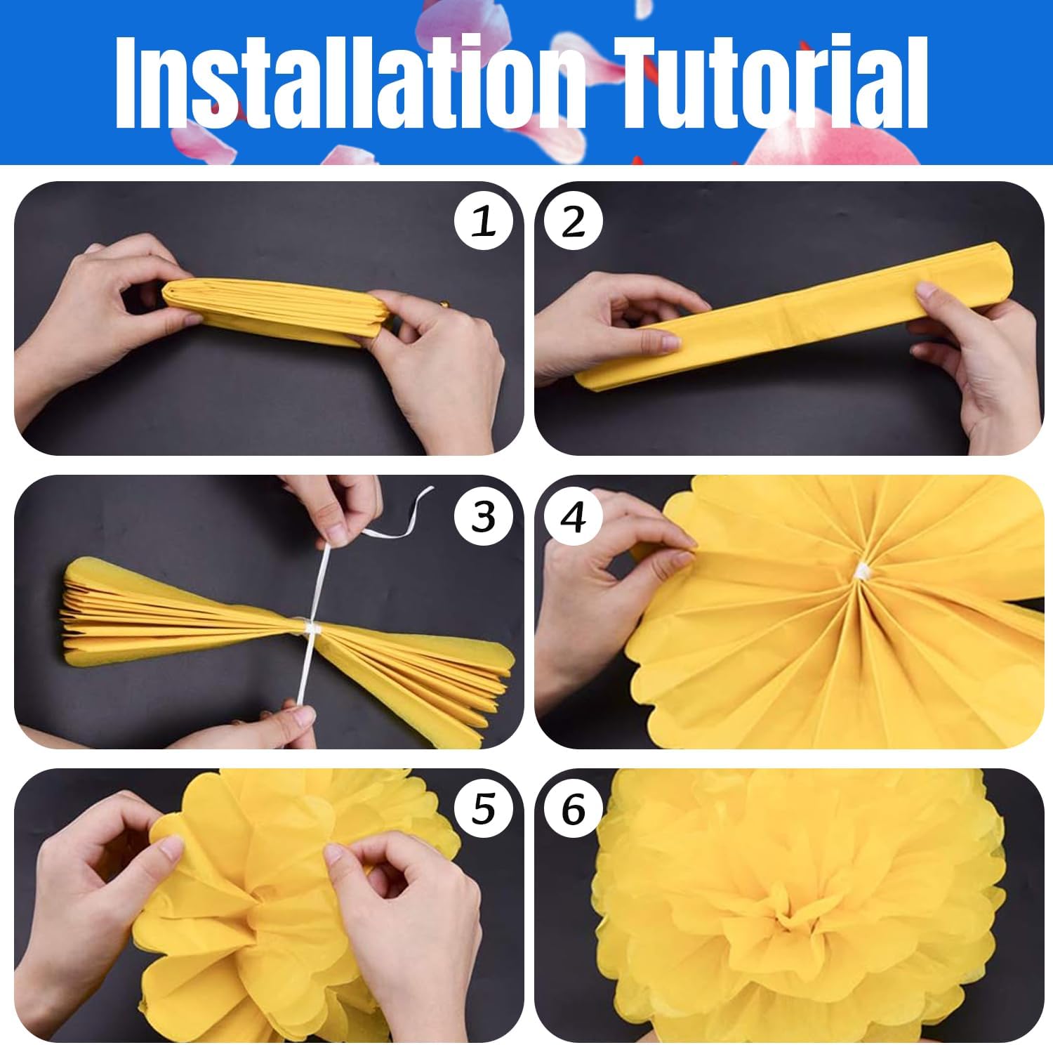 Qimoo 20pcs Lake Blue Paper Pom Poms Decorations