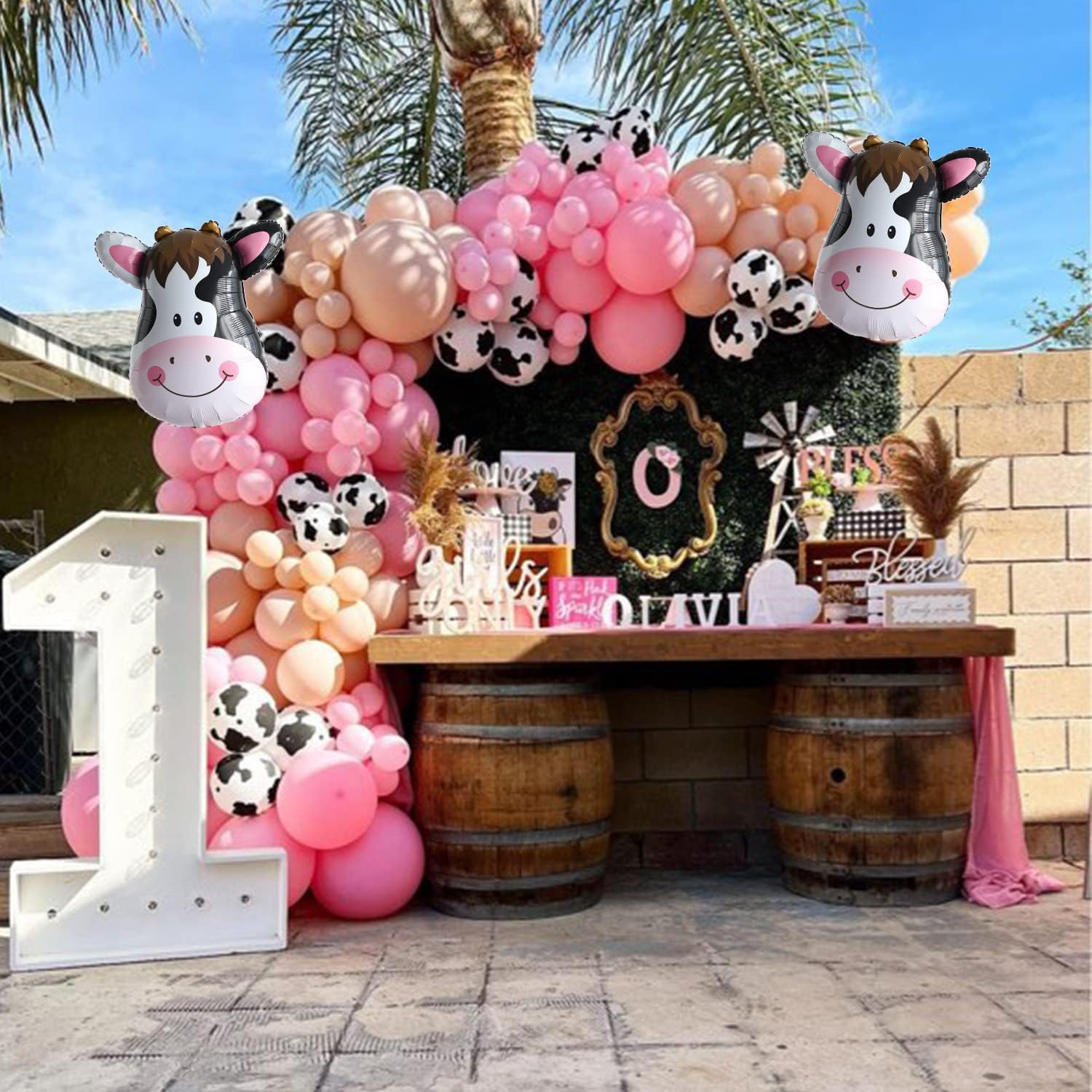 136 Pcs Pink Cow Party Decorations Balloon Kit