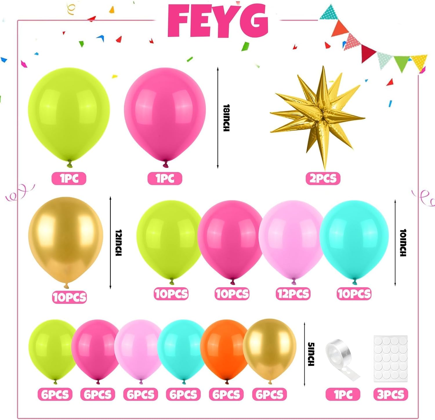 Feig Rainbow Tropical Balloon Arch Kit for Parties