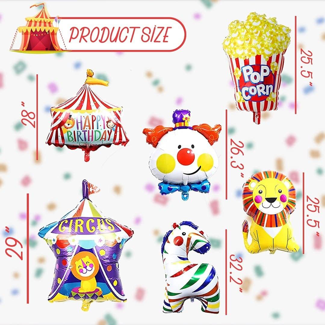 6pcs Carnival Foil Balloons Circus Party Decorations