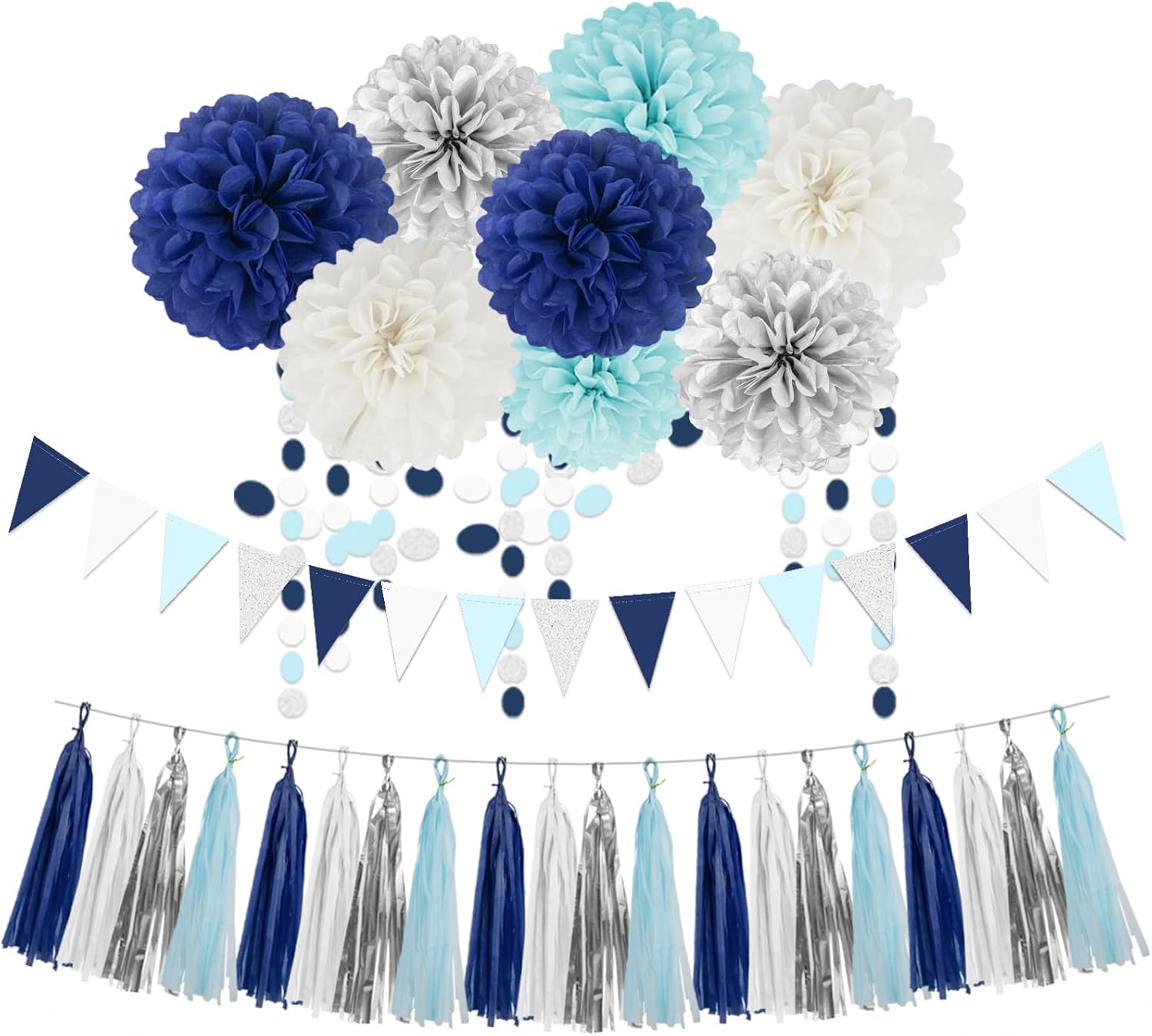 Teal Silver White Navy Blue Party Decorations 30pcs
