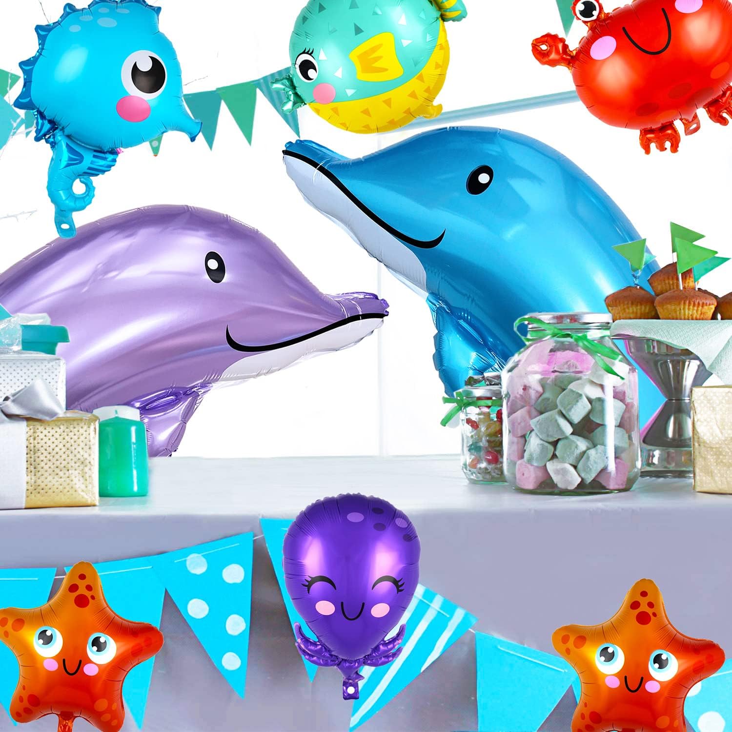 Timecity Large Dolphin Foil Balloons 5pcs Ocean Animal Decorations