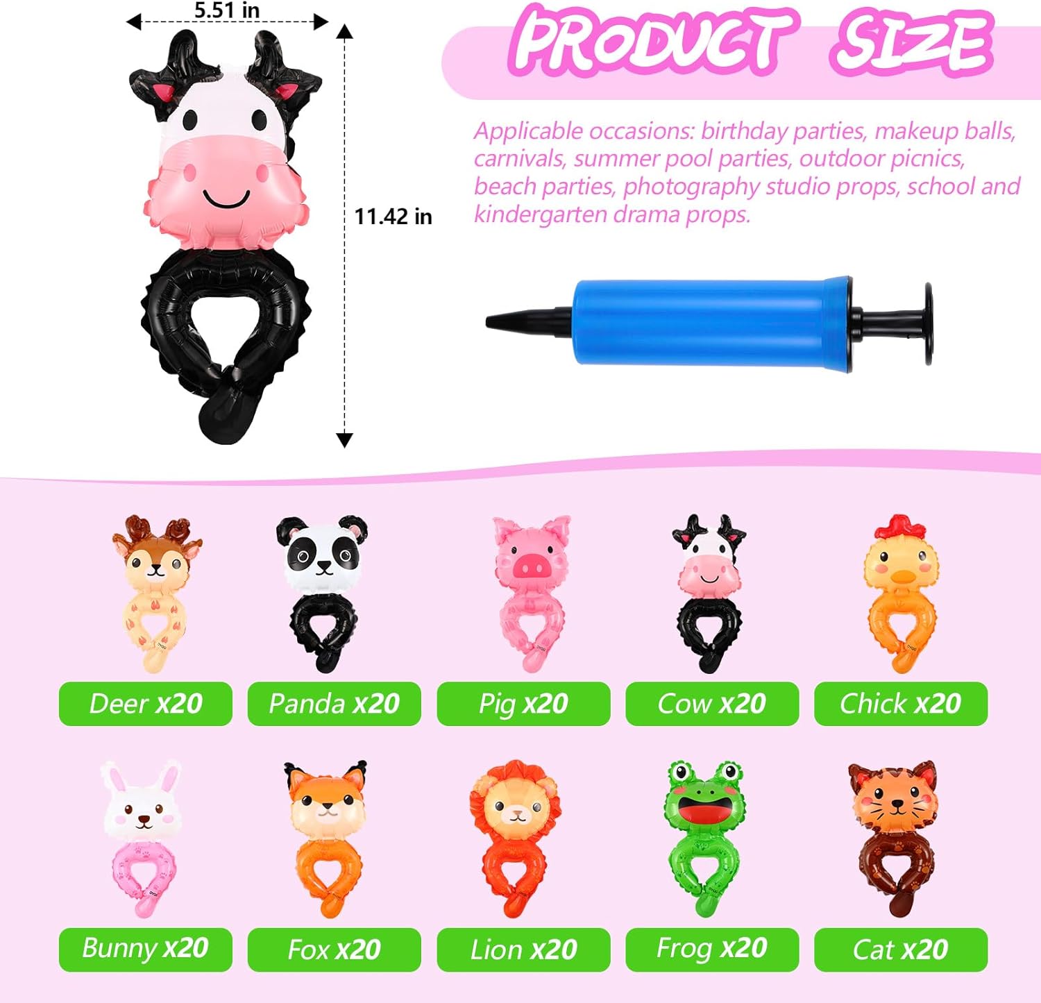 Libima 200 Pcs Inflatable Animal Wrist Balloons Party Decorations