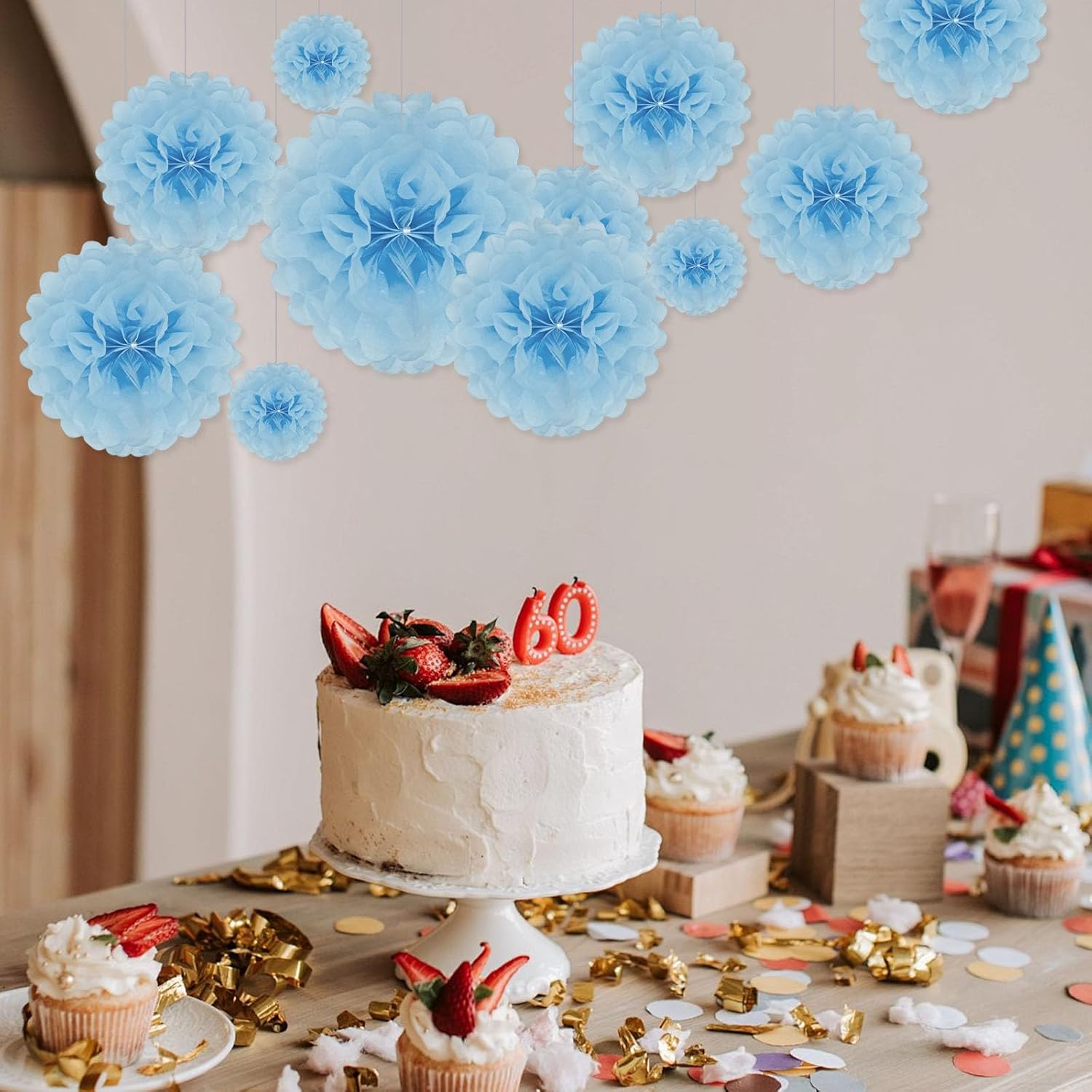 Baby Blue Tissue Paper Pom Poms 20 Piece Set
