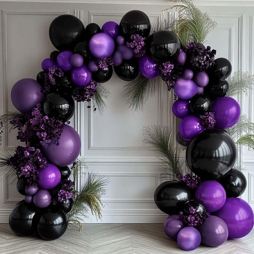 Double Stuffed Purple Black Balloon Garland Kit