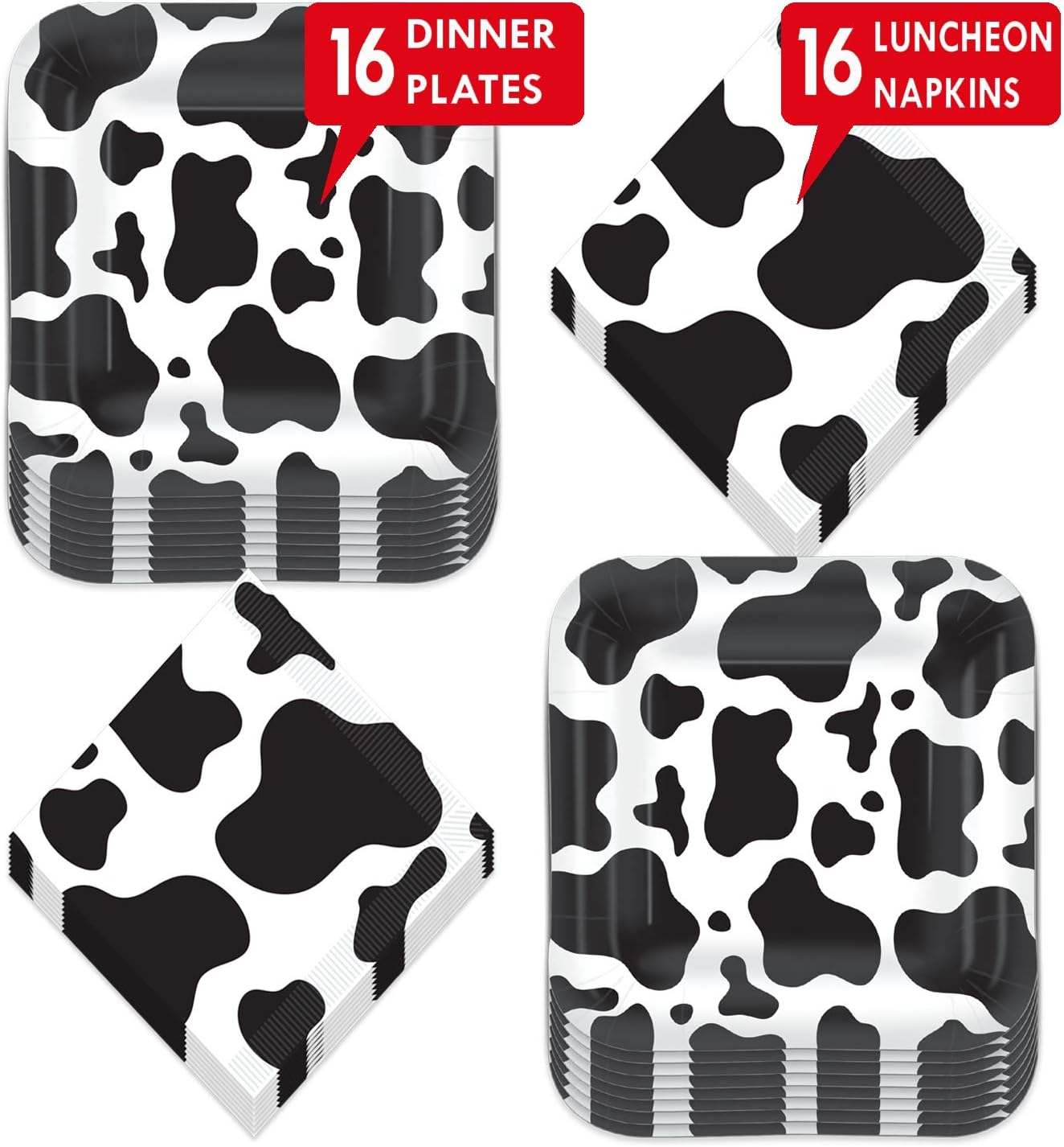 Cow Print Party Supplies - 16 Piece Set