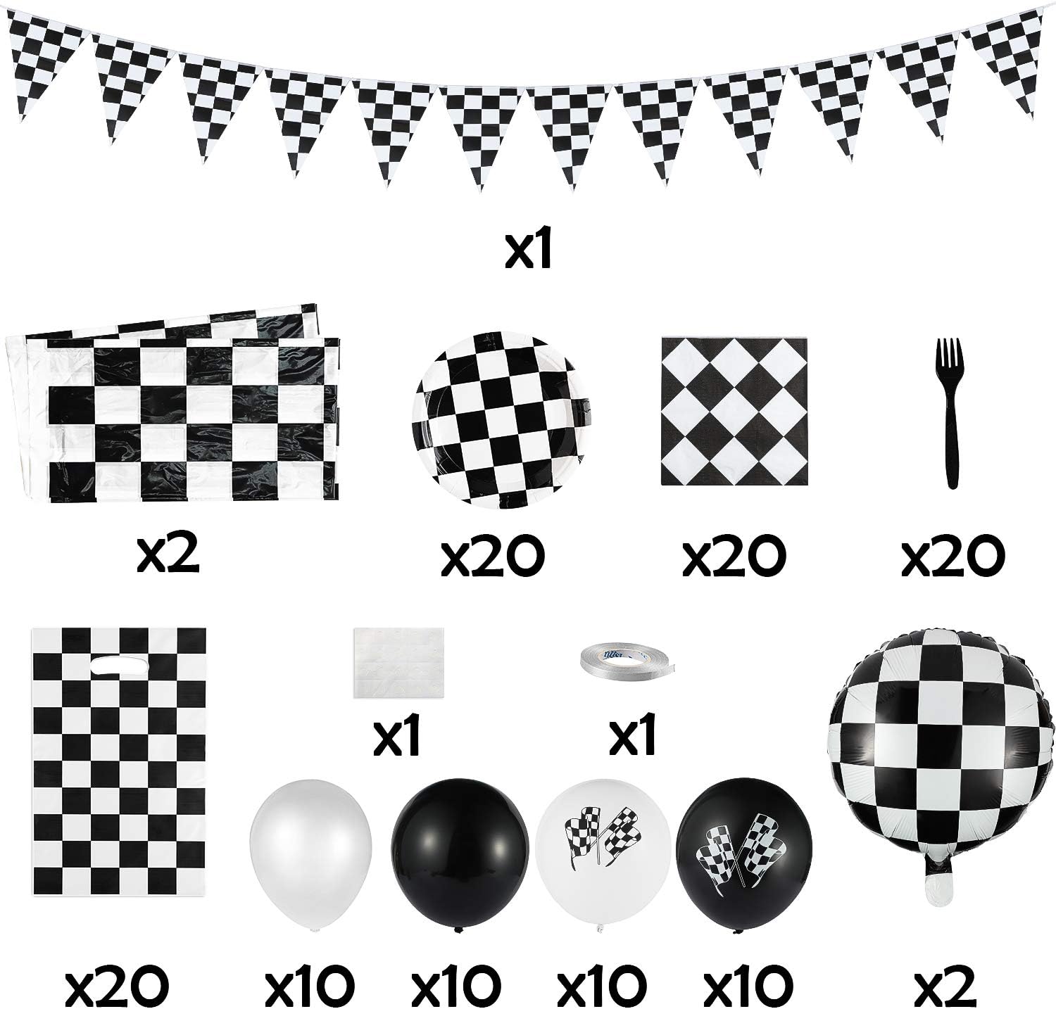 BeYumi 127 Pack Race Car Checkered Party Decor Kit