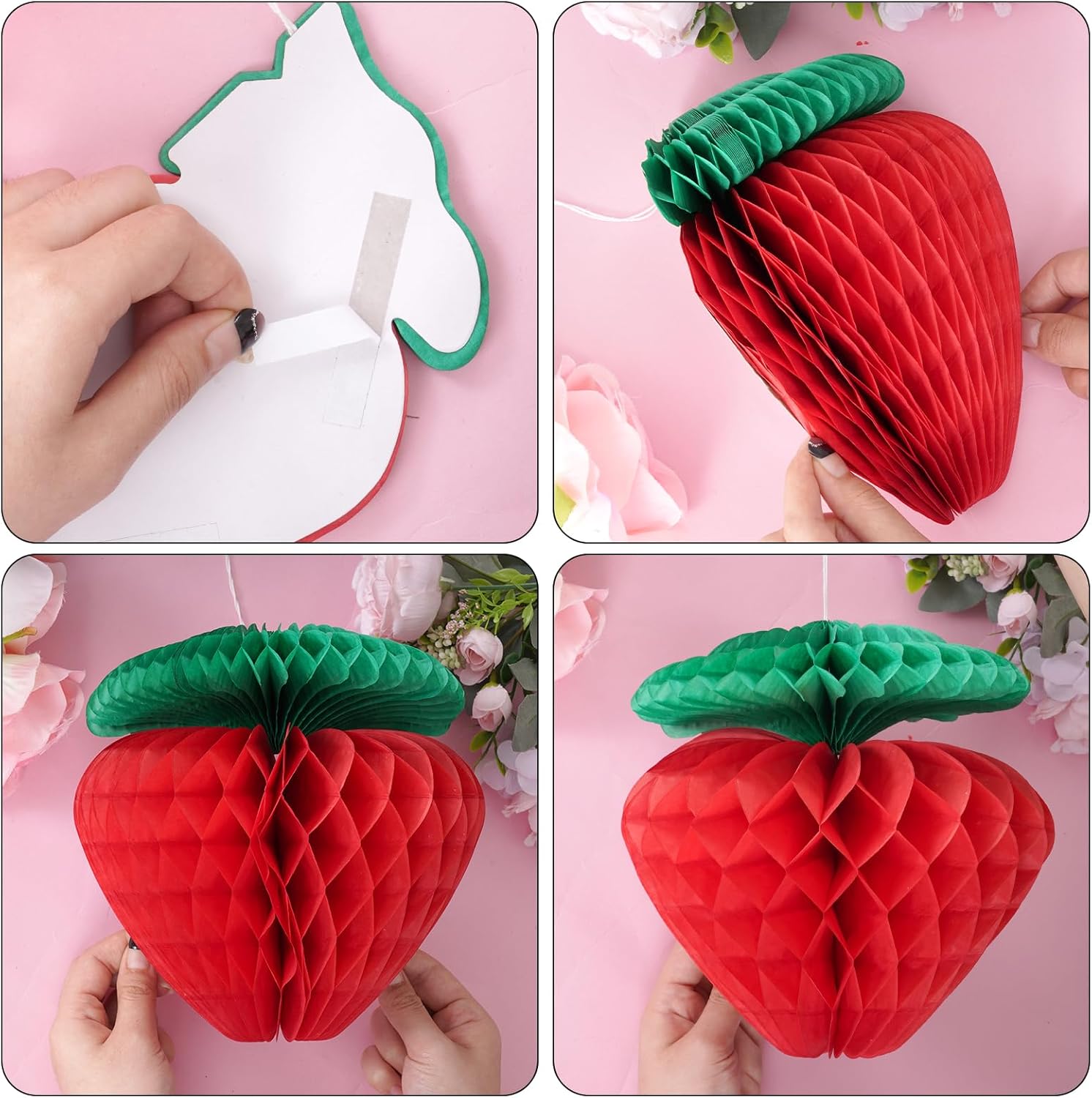 Strawberry Birthday Decorations Pom Poms Fans Honeycomb Balls Garland