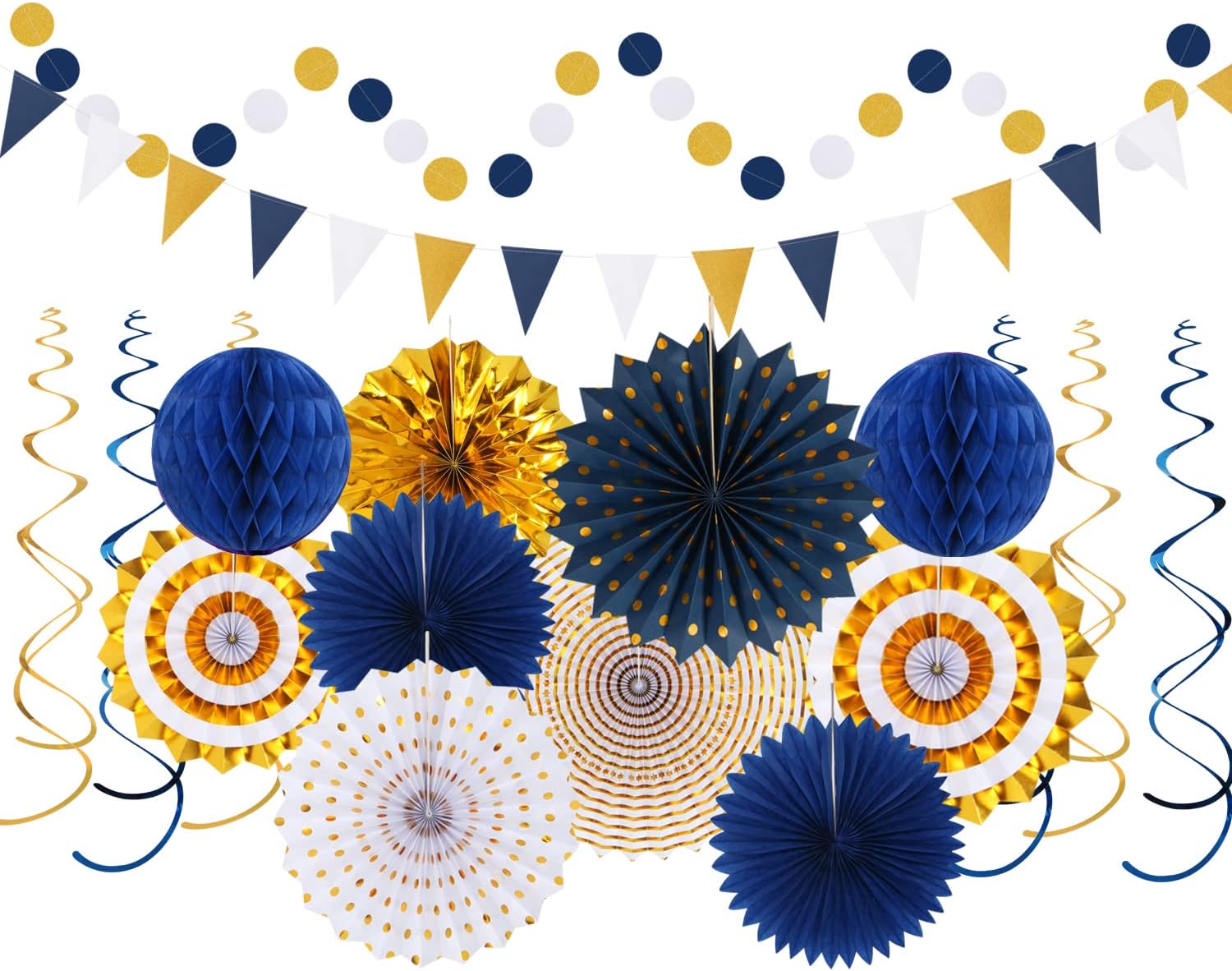 Navy Blue White Gold Graduation Party Decor Kit 33pcs