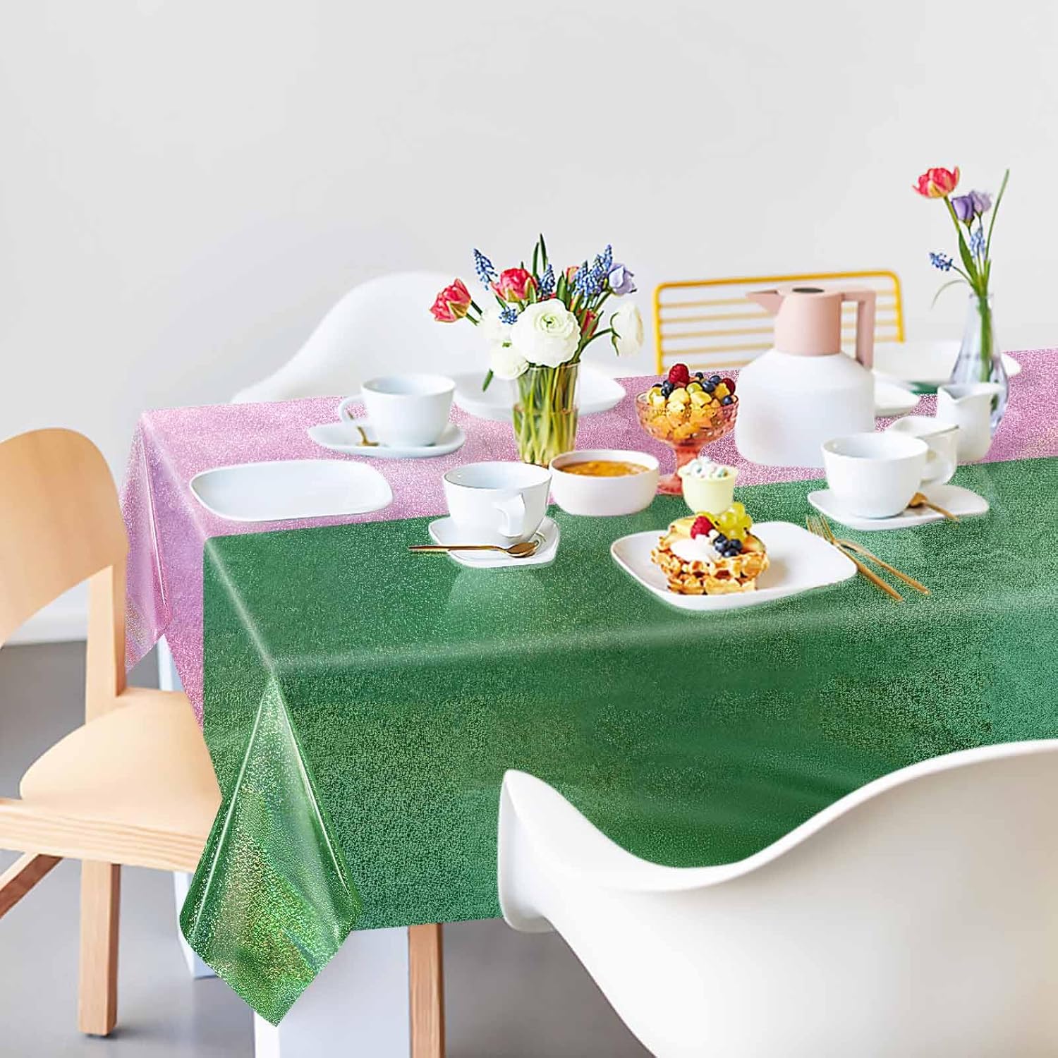 2 Pack Pink Green Iridescent Plastic Tablecloth