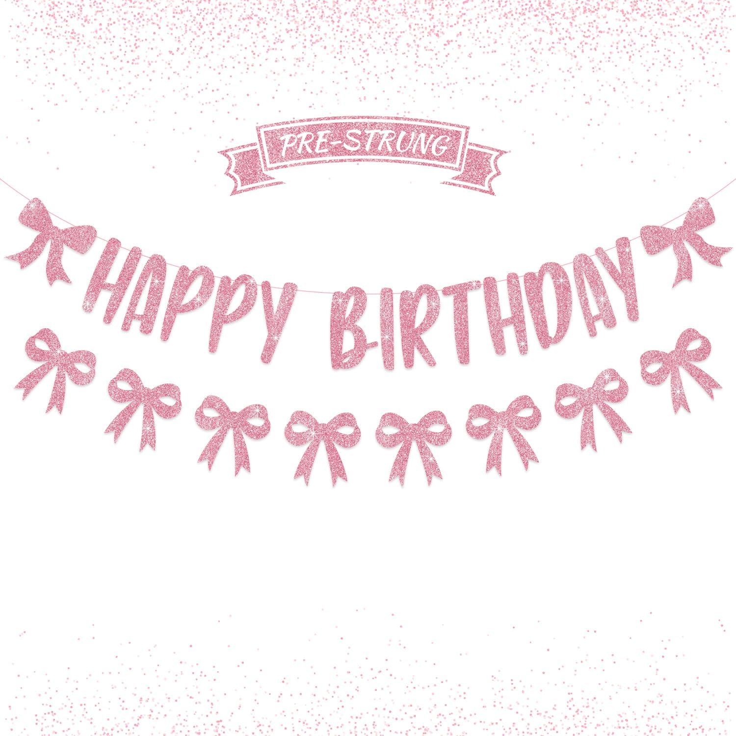 Pink Bow Birthday Banner with Garland and Decorations