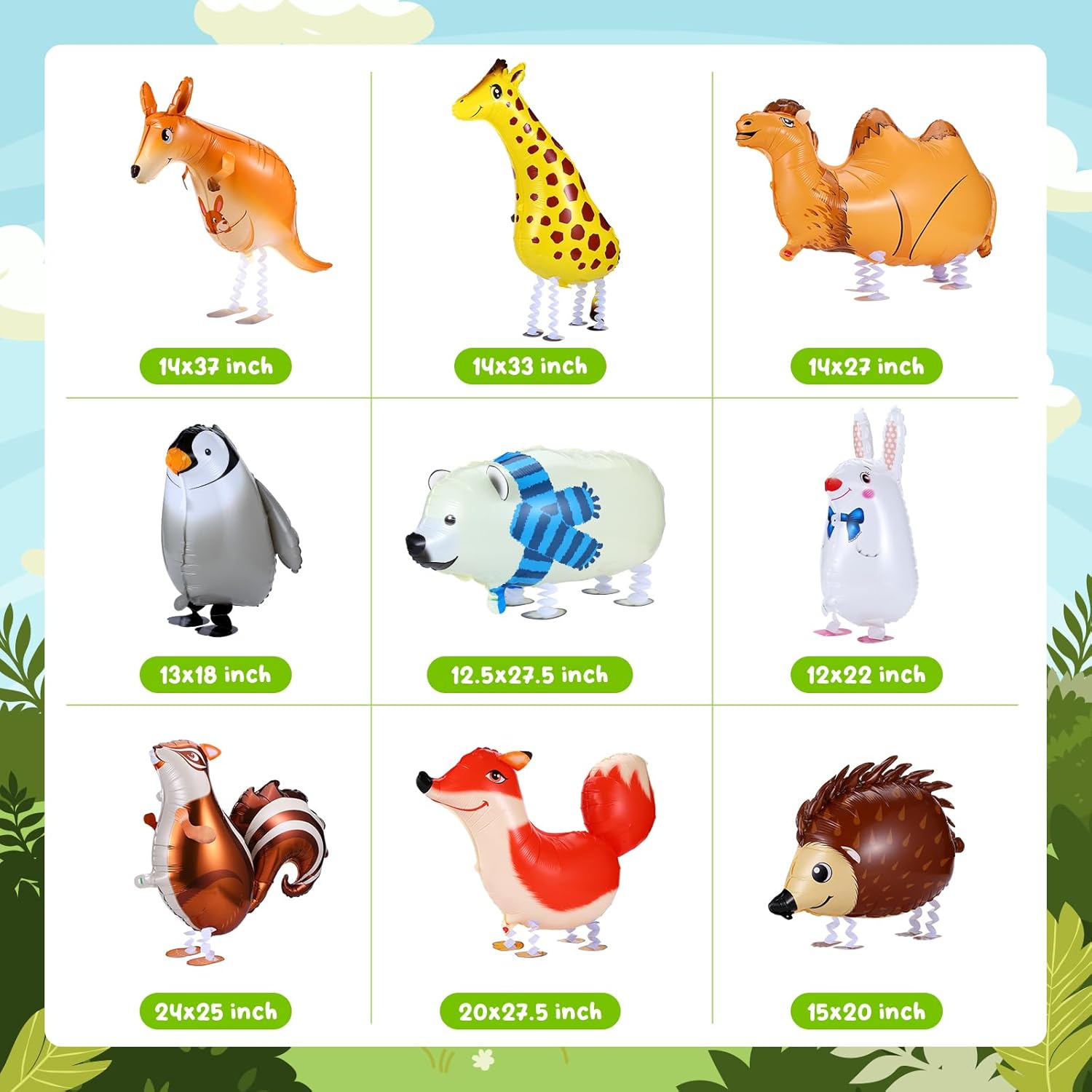 9 Pack Zoo Animal Balloons 25 Inch Party Decor