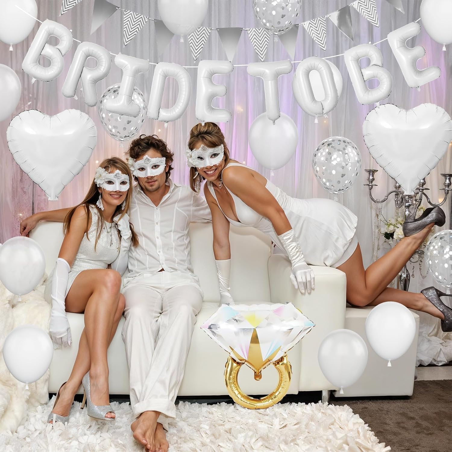 White Bachelorette Party Balloons Decorations Set