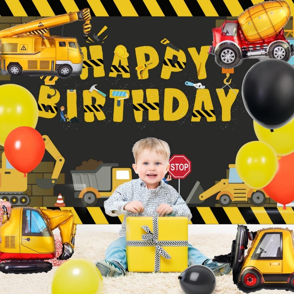Construction Party Decor Kit Set with Balloons and Backdrop