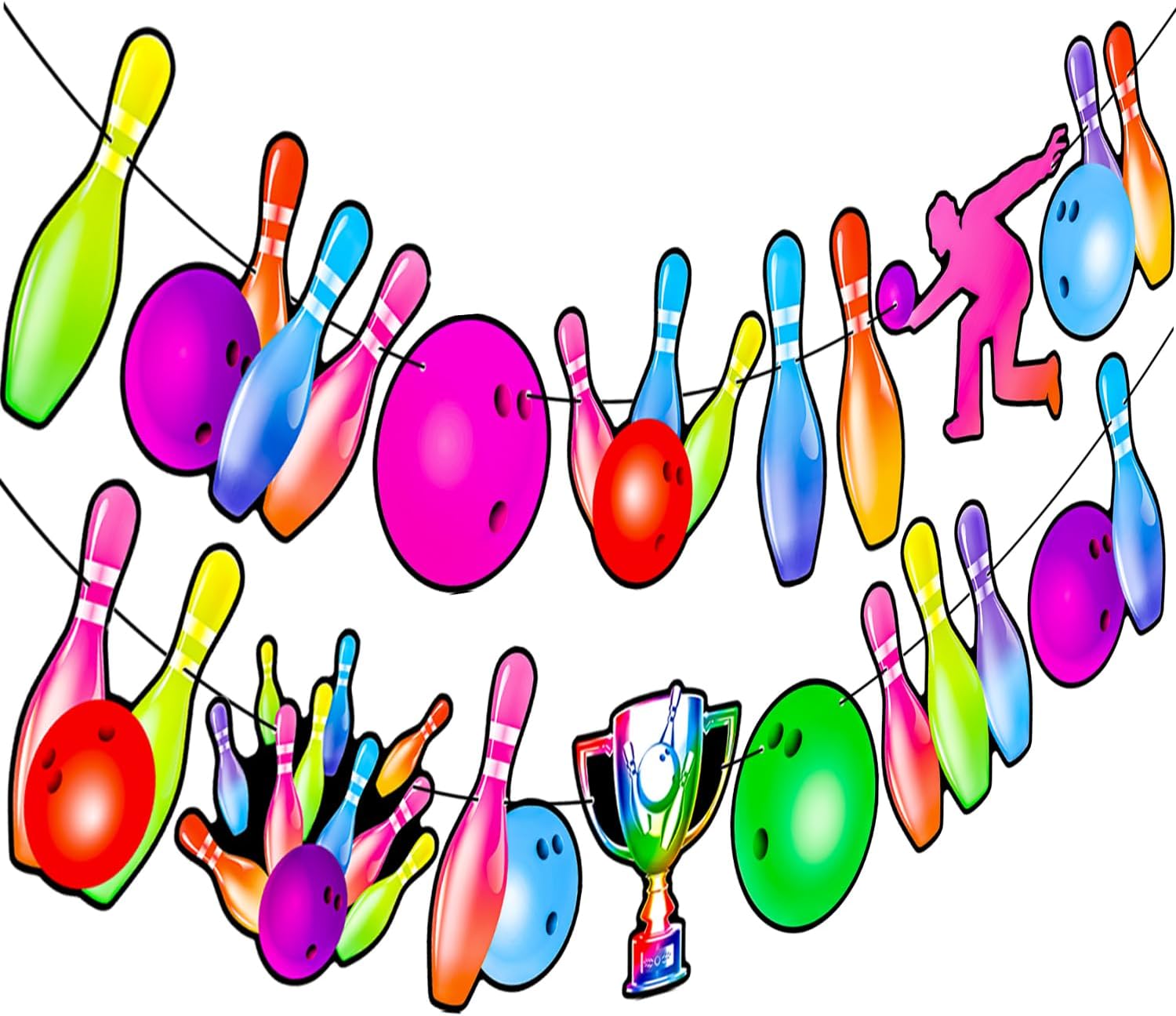 Neon Bowling Party Banners 2PCS Rainbow Birthday Decorations