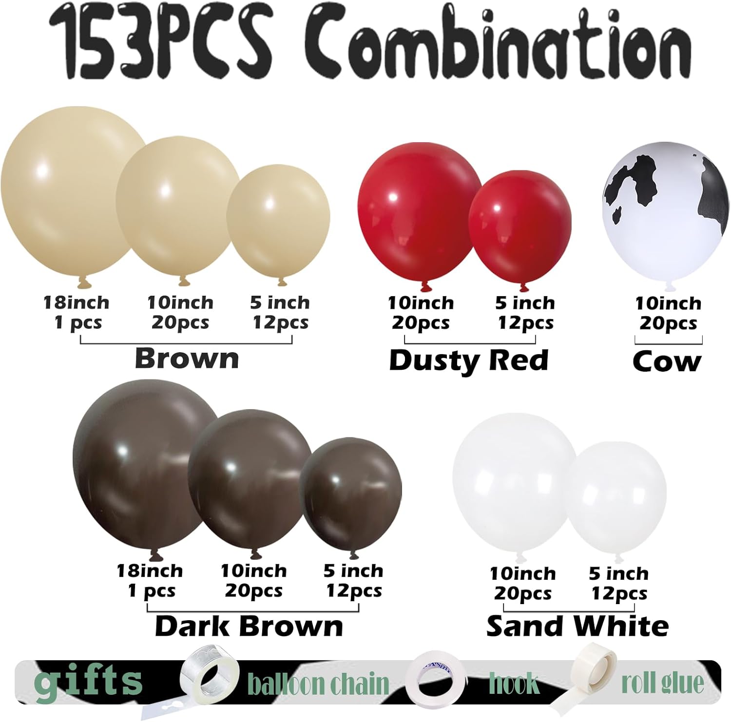 153 Pcs Red Brown Cow Balloon Arch Garland Kit