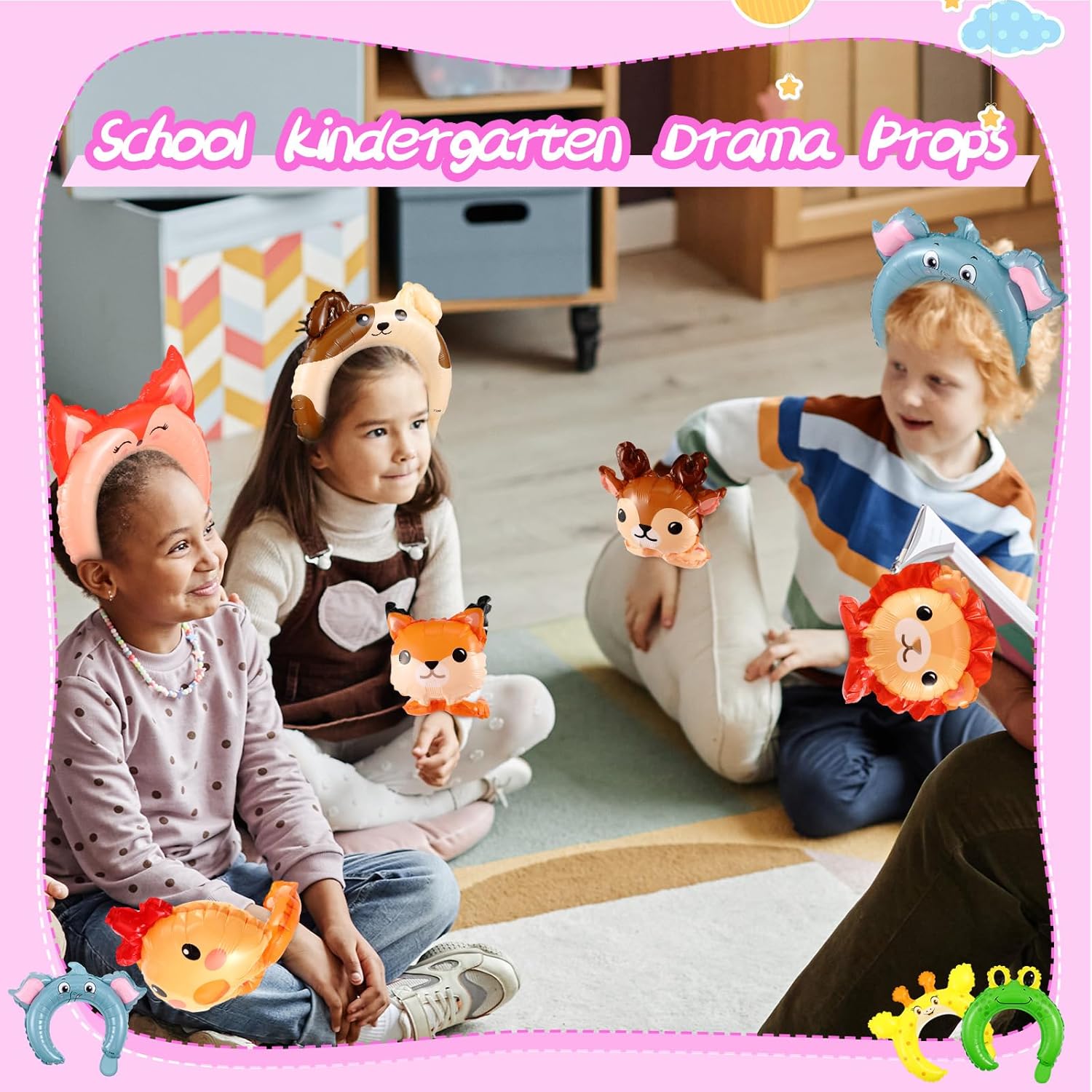 Libima 200 Pcs Zoo Animal Inflatable Headbands and Wrist Balloons with Pump
