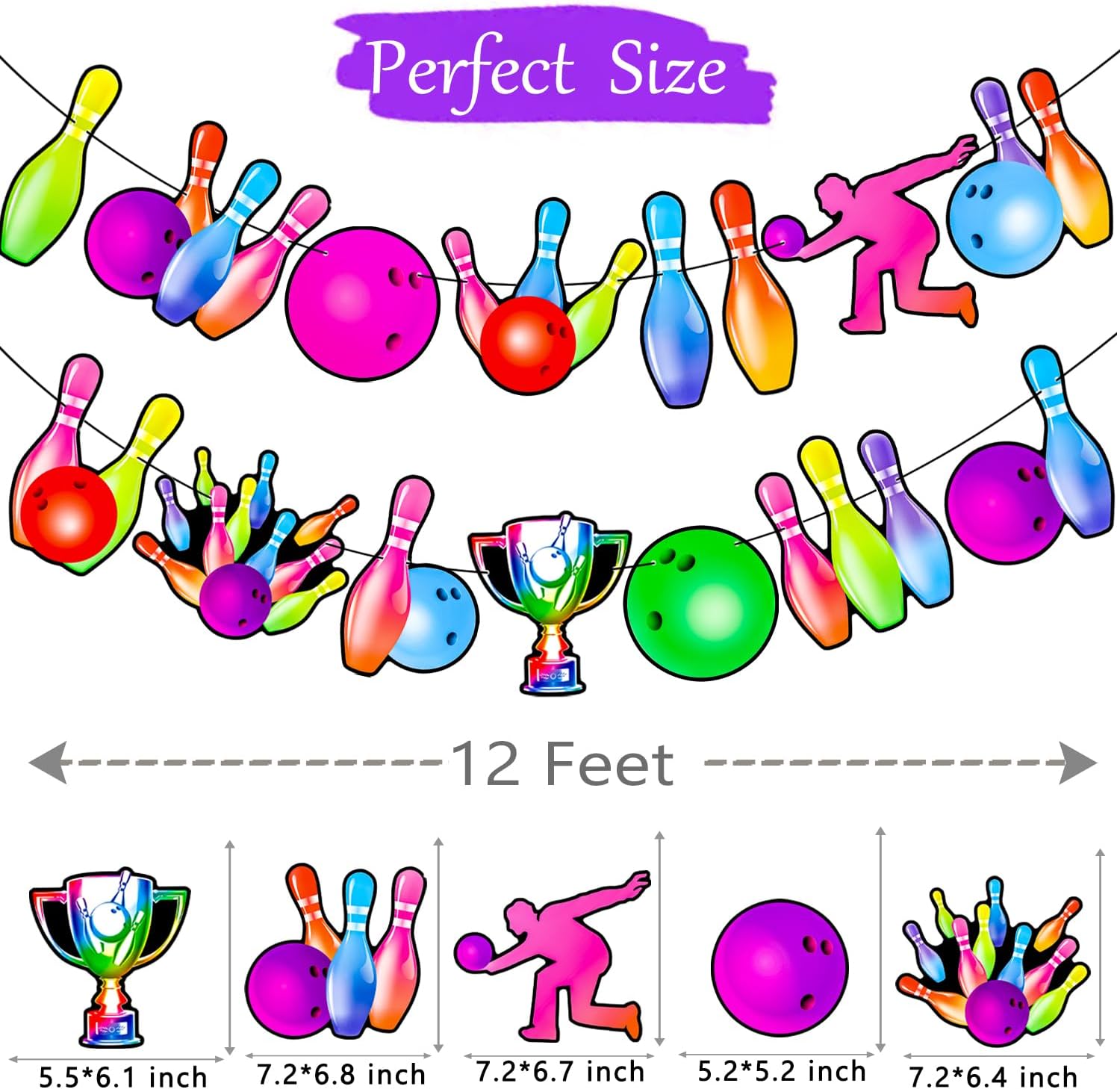 Neon Bowling Party Banners 2PCS Rainbow Birthday Decorations