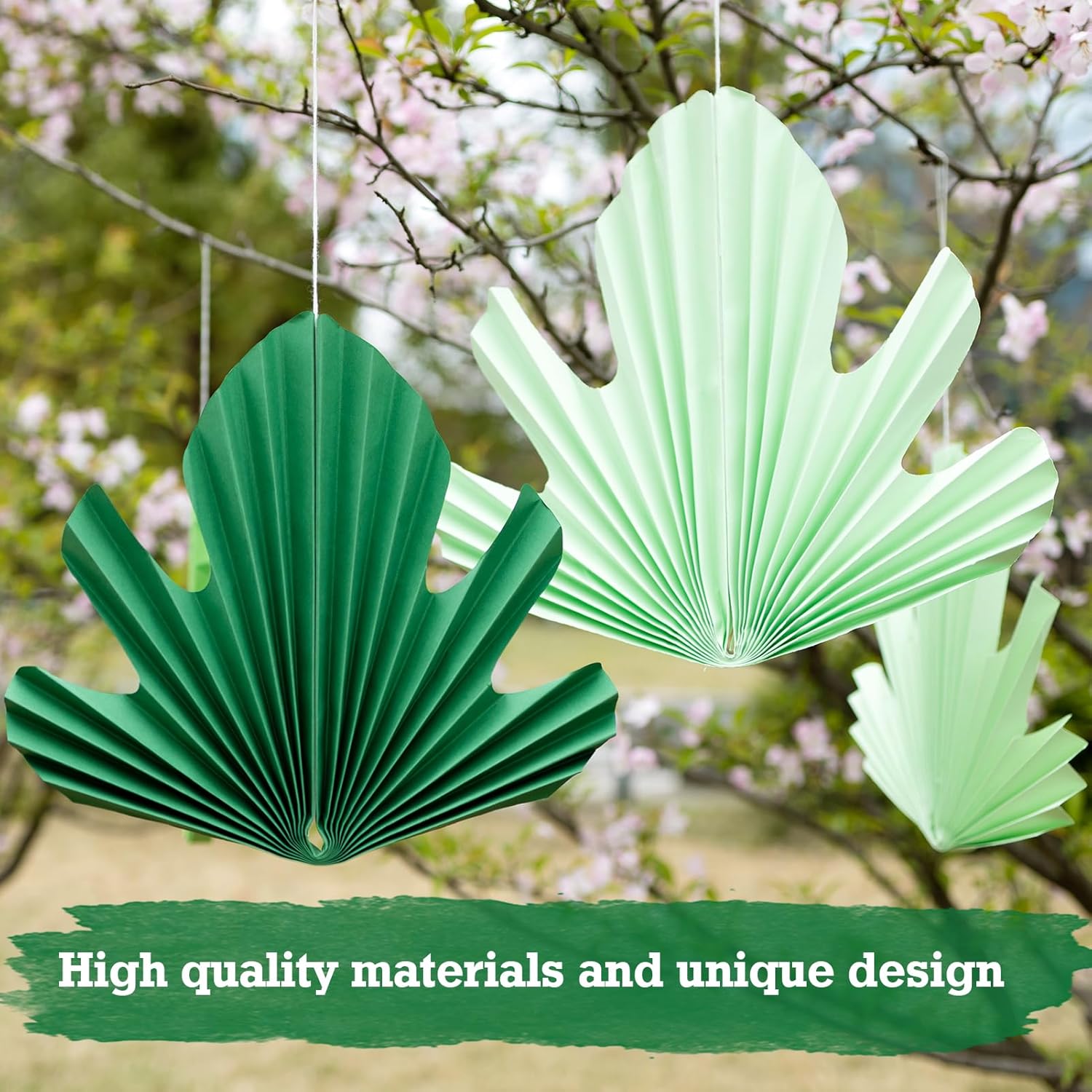 Green Pale Yellow Leaf Paper Fan Set for Decorations