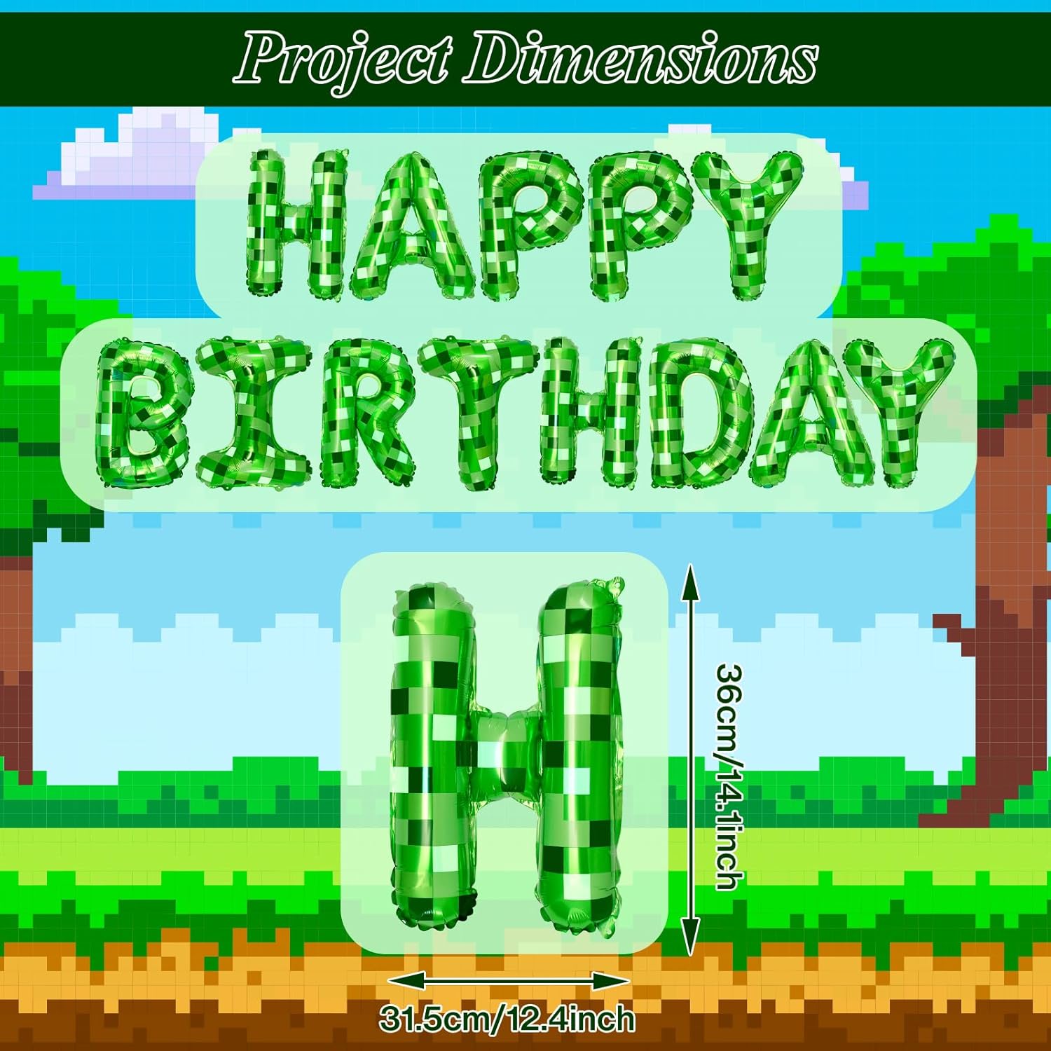 Green Pixel Birthday Banner Decorations Kit