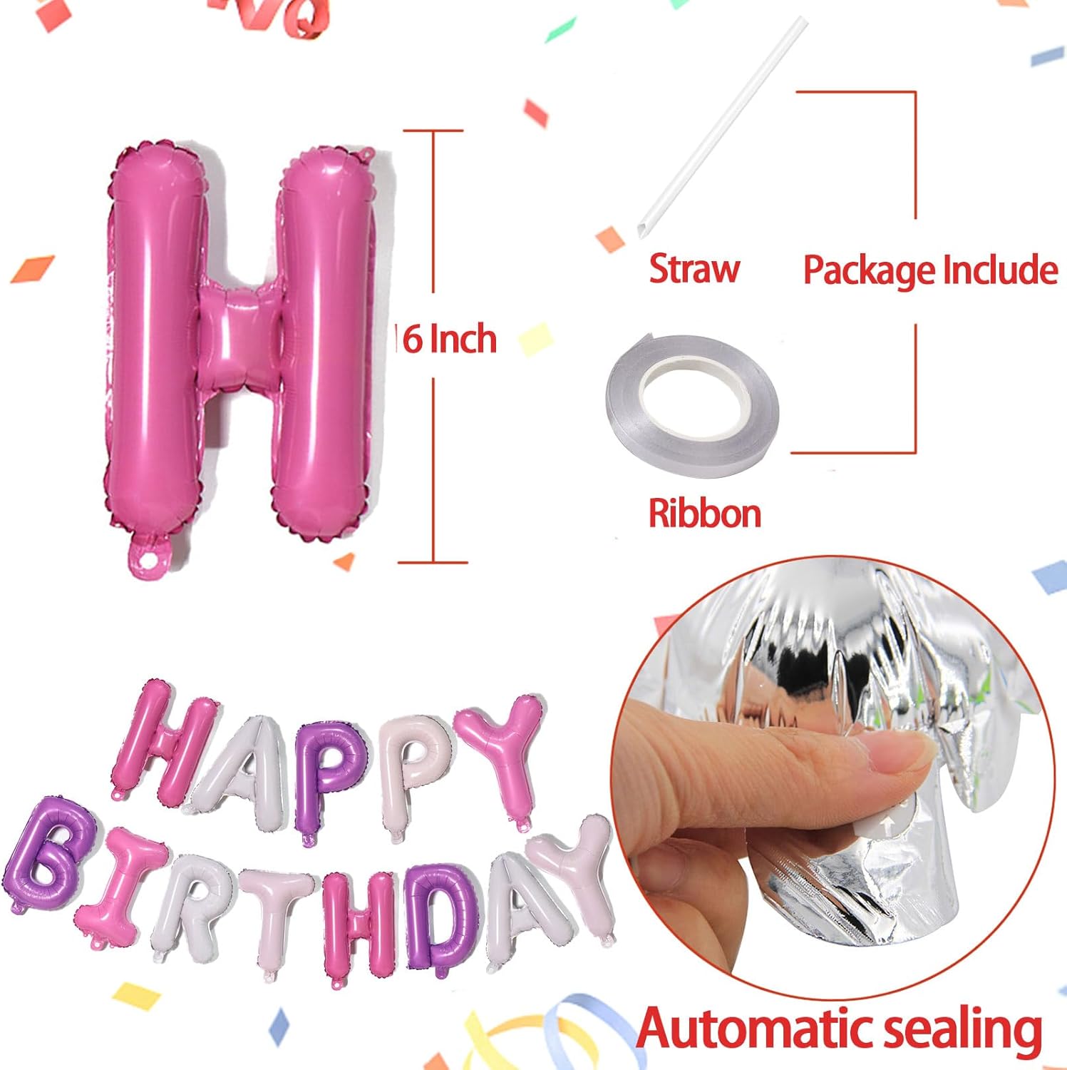 Purple Pink Happy Birthday Balloons Banner 16 Inch