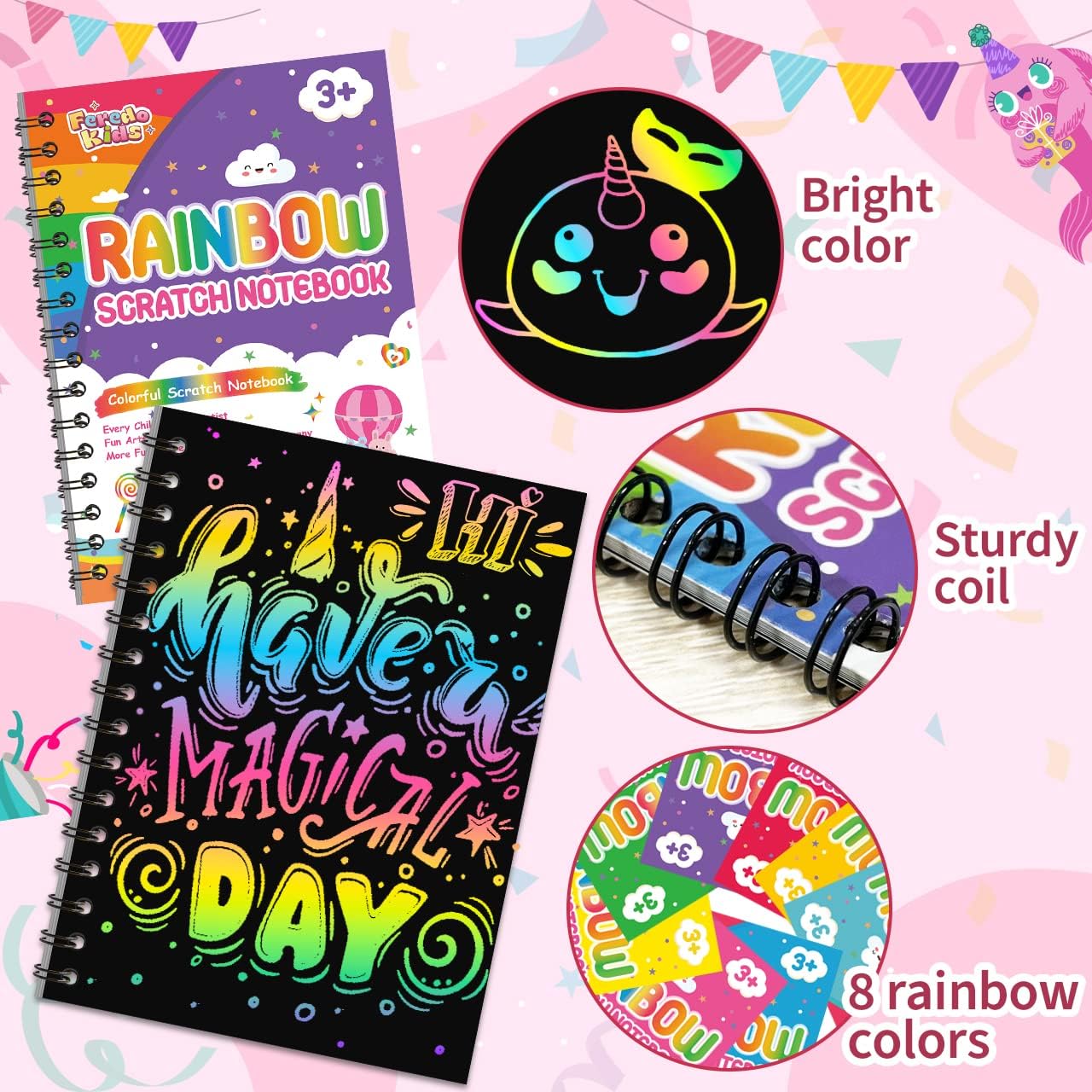 Rainbow Scratch Art Notebook Party Favors 36 Pack for Kids