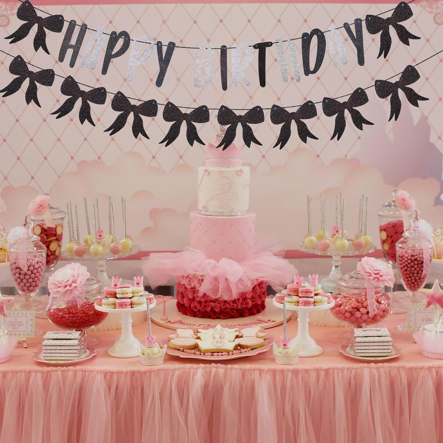 1 Set Black Bow Birthday Banner Decorations
