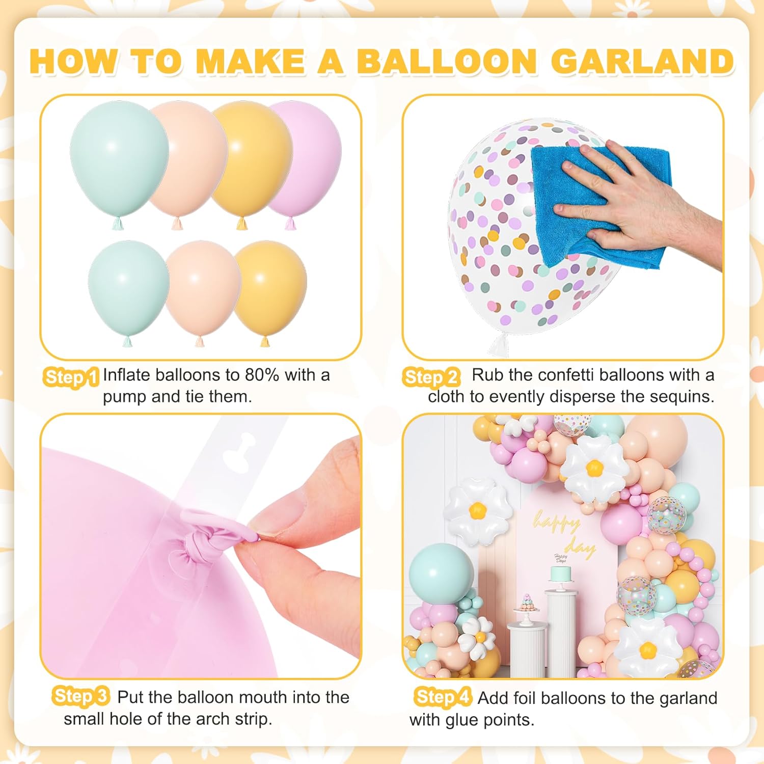 Ouddy Party 168Pcs Daisy Balloon Garland Kit