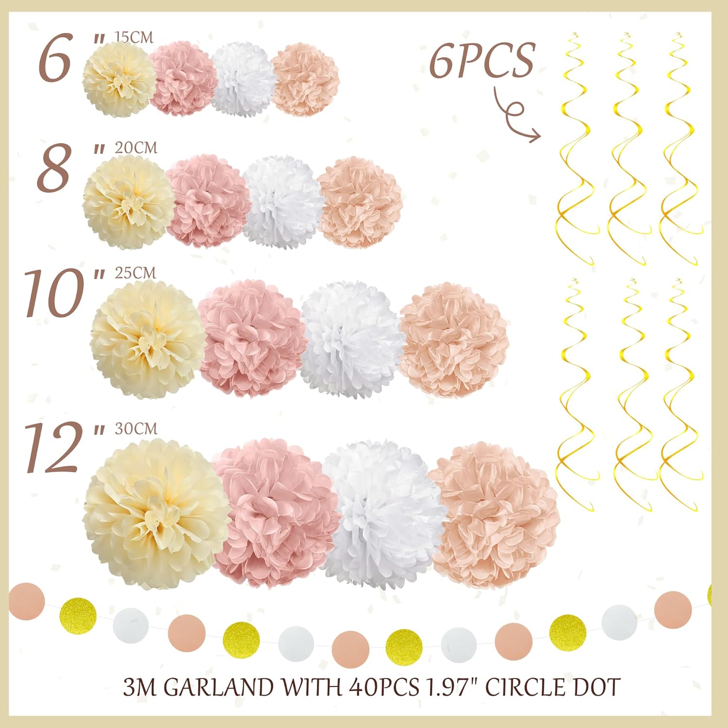 Champagne Tissue Paper Pom Poms 23 PCS Decor Kit