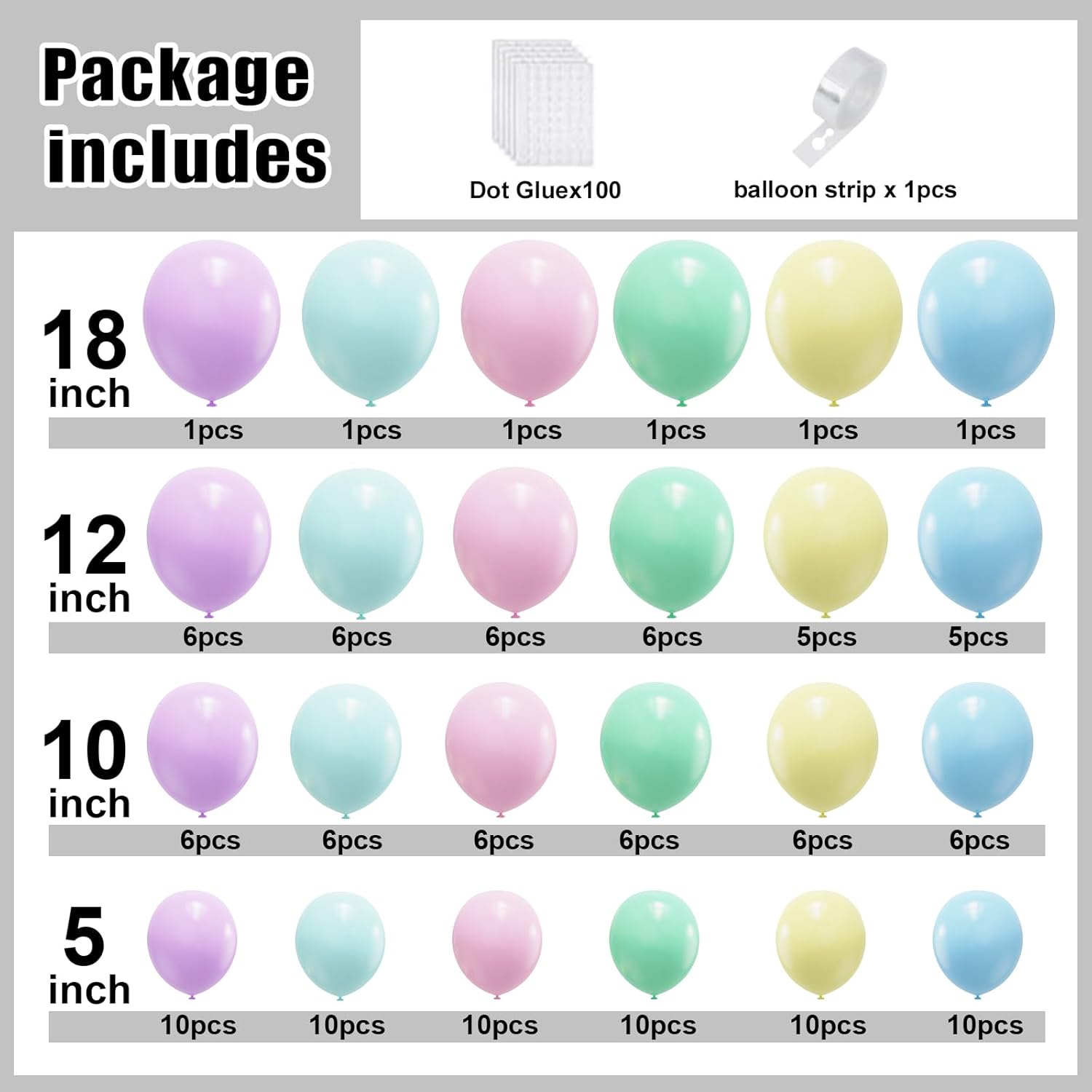 YMSZ Pastel Balloons 136pcs Balloon Arch Kit Rainbow Party Decorations