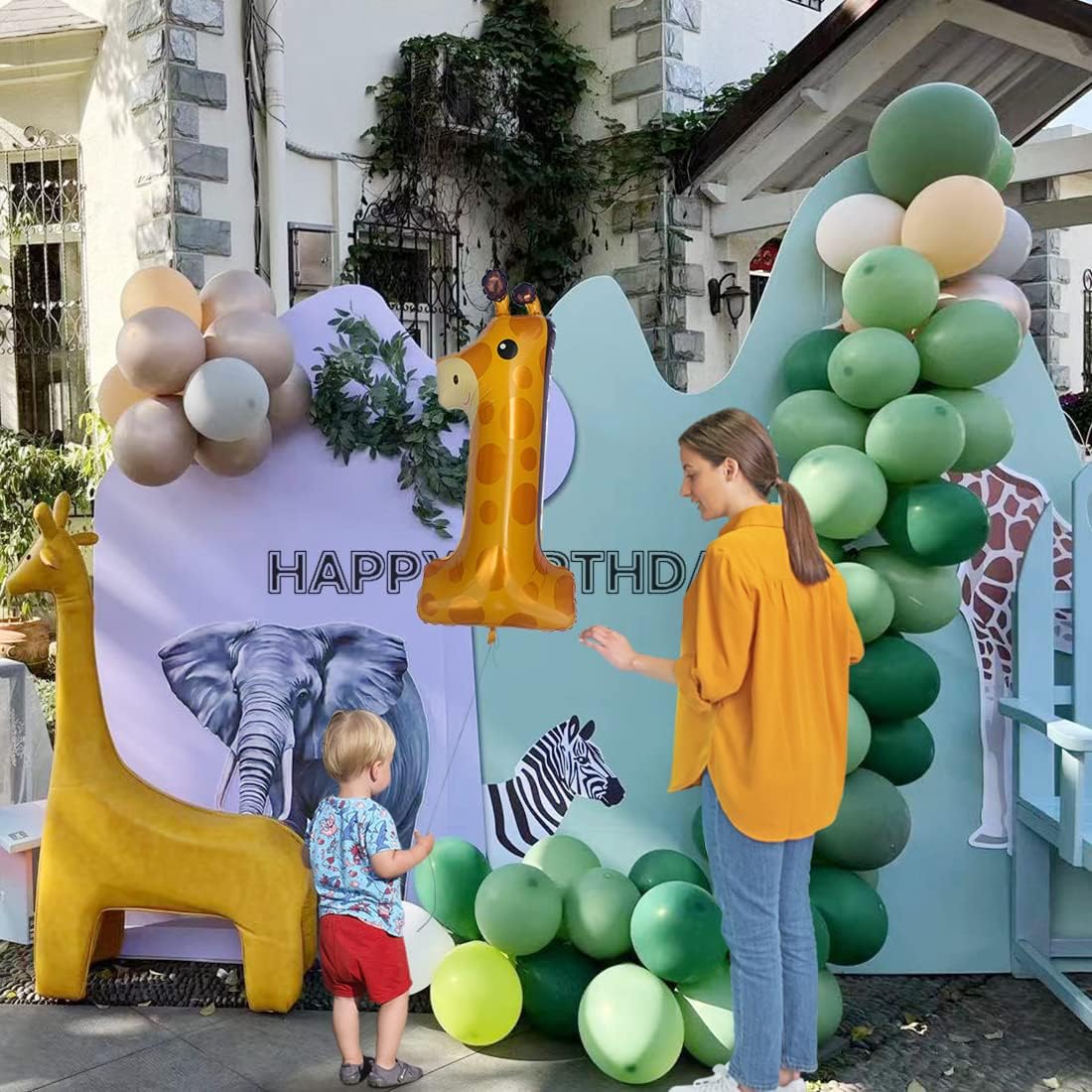 Giraffe 1st Birthday Balloons 40 Inch Large Number 1 Decorations
