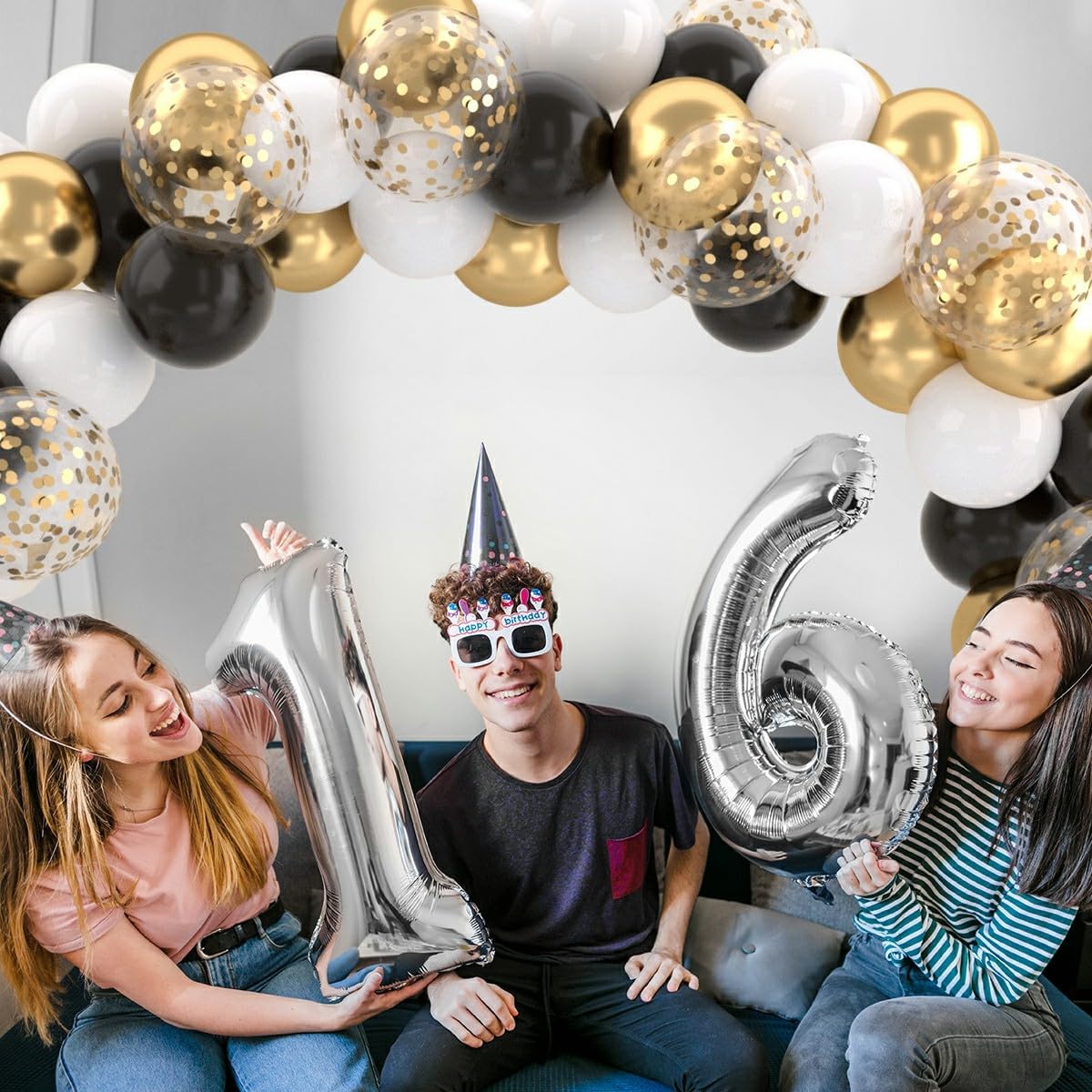 Patimate Black Gold Confetti Balloons Set 50Pcs
