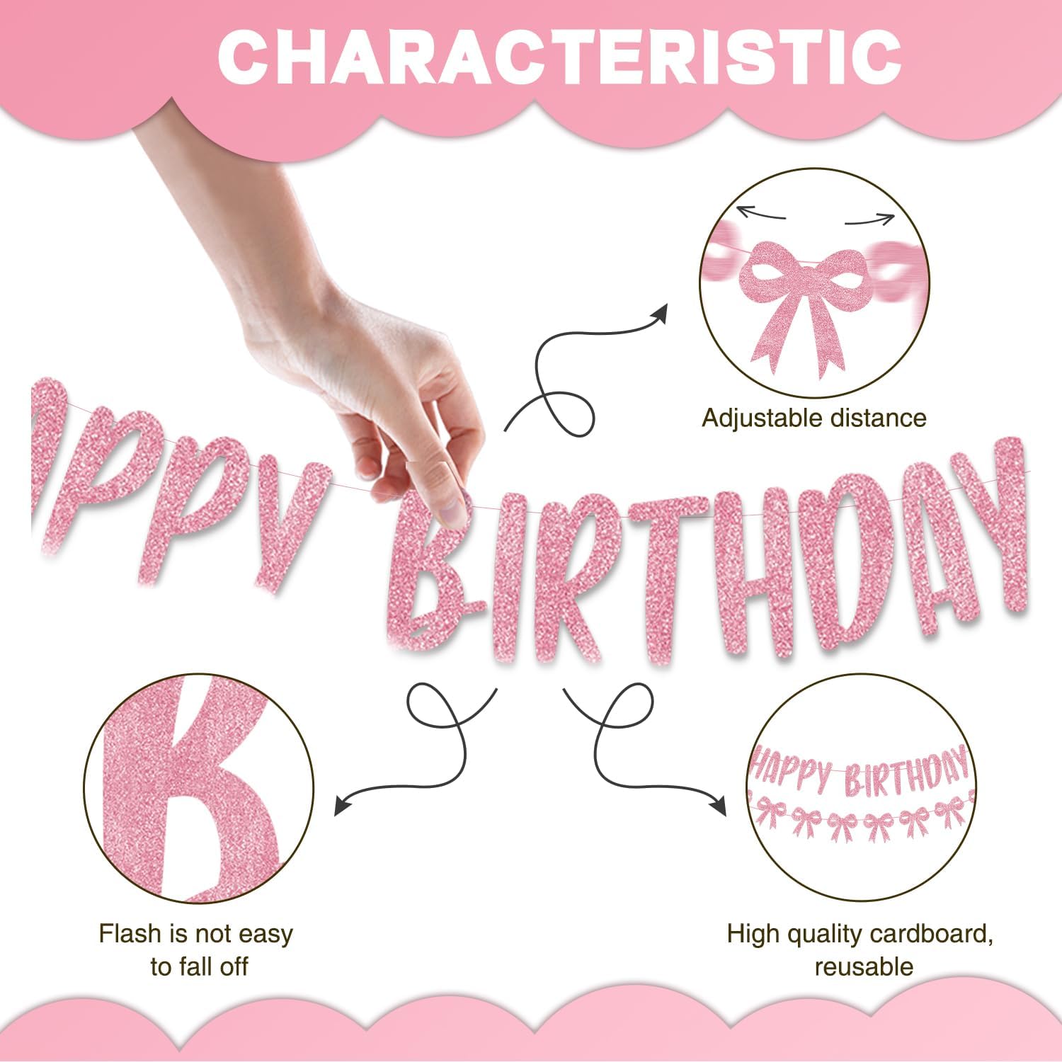 Pink Bow Birthday Banner with Garland and Decorations