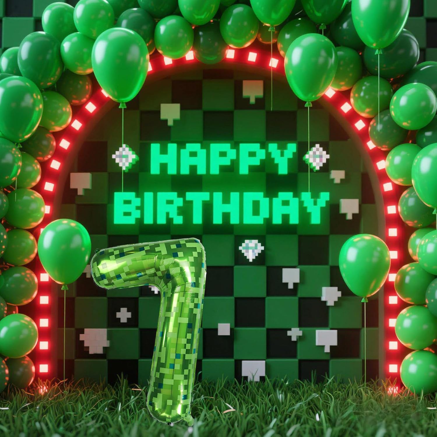 40 Inch Green Pixel Miner Number Foil Balloon